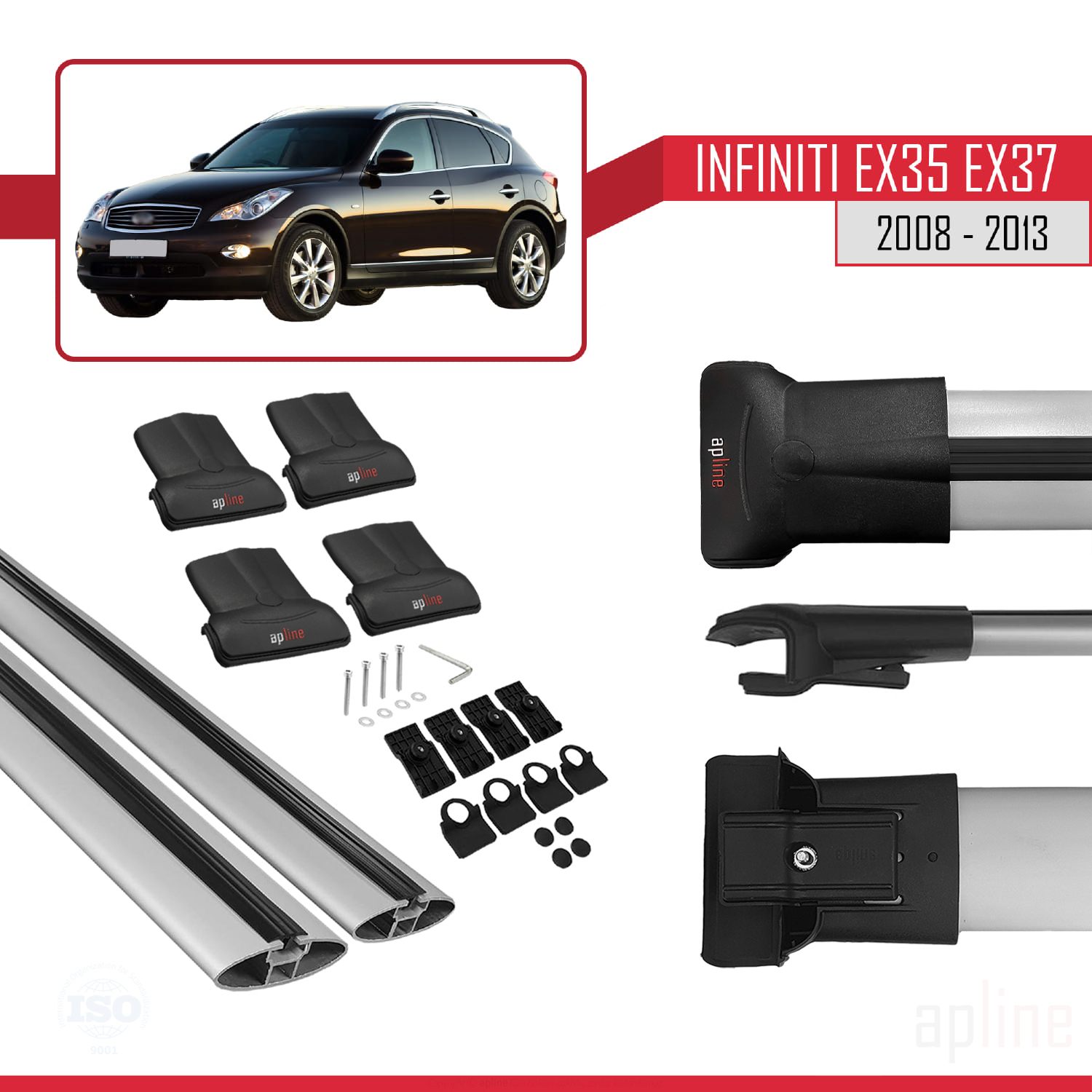 Infiniti EX35 EX37 (J50) 2007-2013 Arası ile Uyumlu FLY Model Ara Atkı Tavan Barı Gri 2 Adet - Görsel 4
