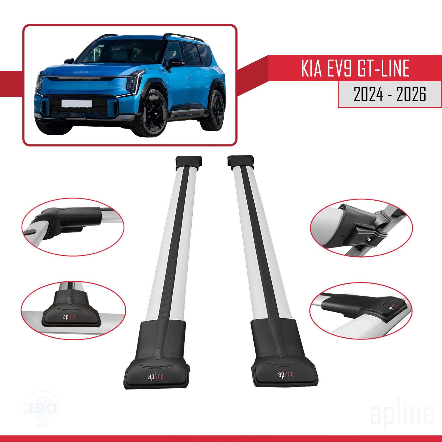 Kia EV9 GT-LINE (MV) 2023-2026 Arası ile Uyumlu FLY Model Ara Atkı Tavan Barı Gri 2 Adet - Görsel 3