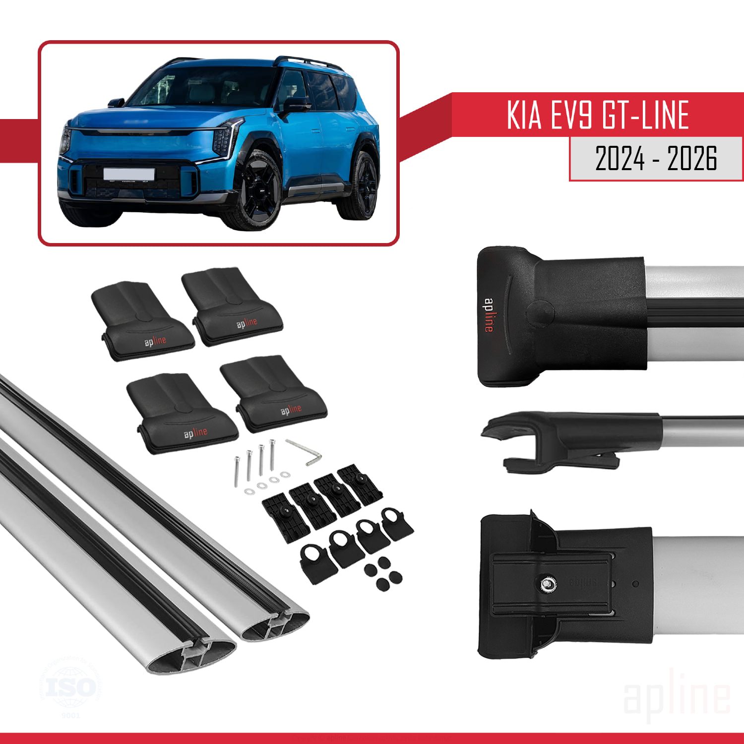 Kia EV9 GT-LINE (MV) 2023-2026 Arası ile Uyumlu FLY Model Ara Atkı Tavan Barı Gri 2 Adet - Görsel 4