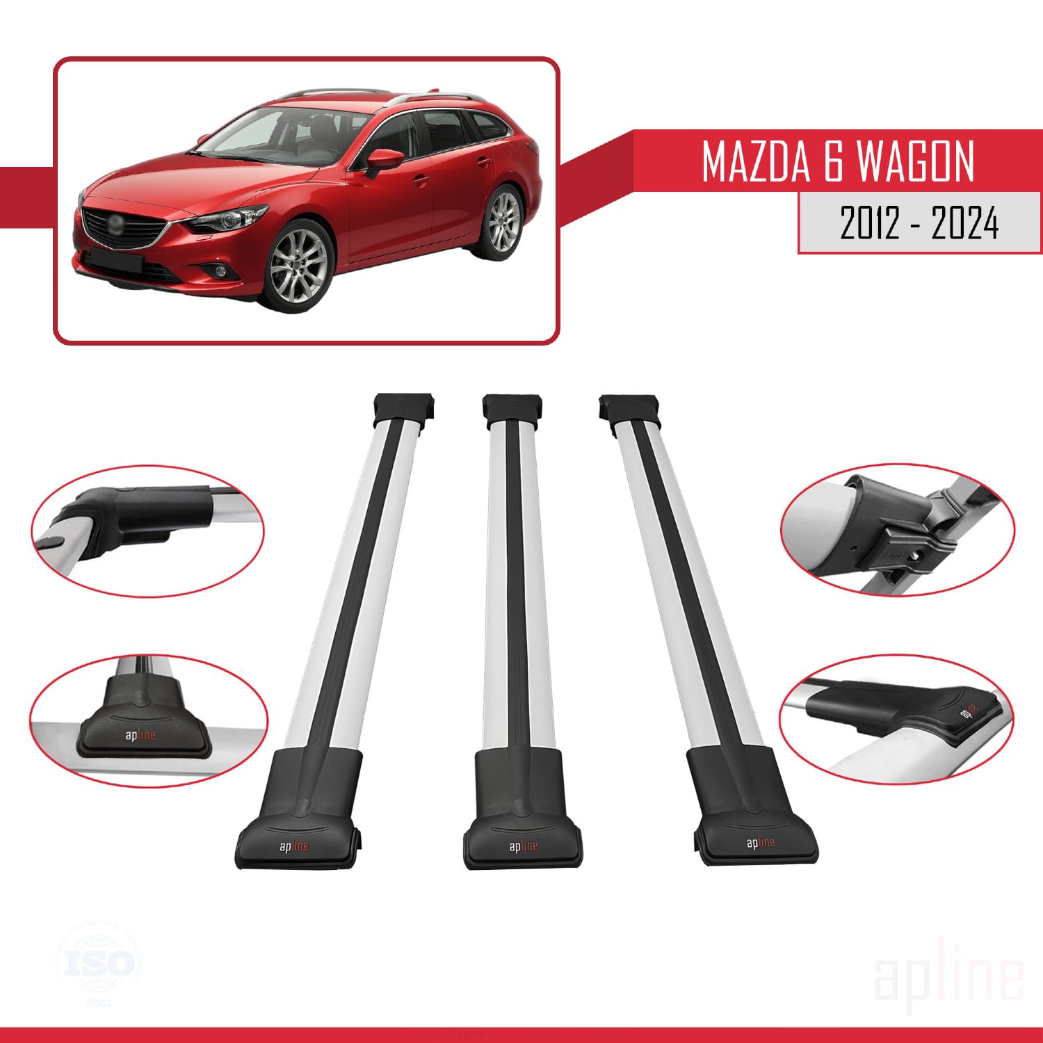 Mazda 6 (GJ1/GL) Wagon 2012-2025 Arası ile Uyumlu FLY Model Ara Atkı Tavan Barı Gri 3 Adet - Görsel 3