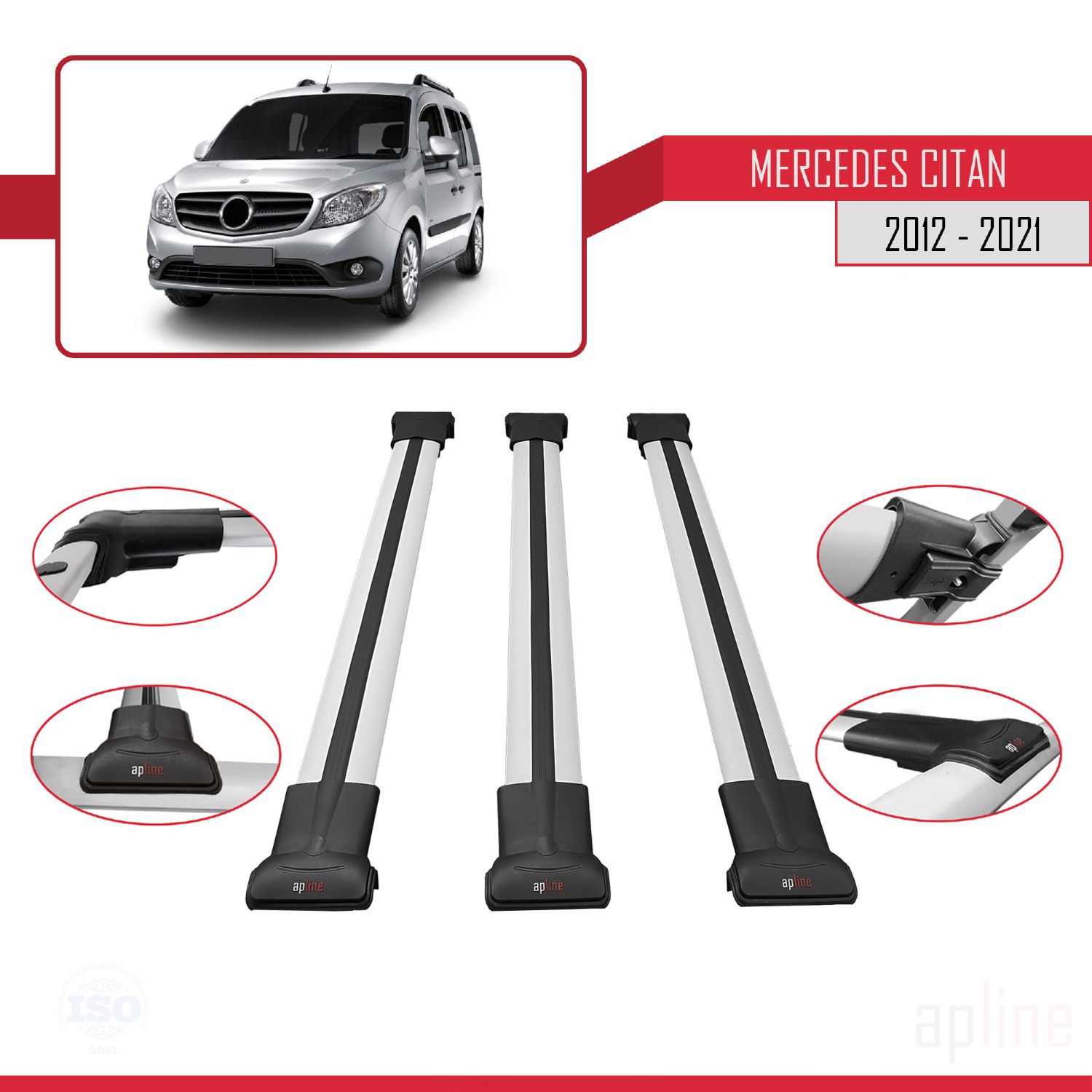 Mercedes Citan (W415) 2012-2021 Arası ile Uyumlu FLY Model Ara Atkı Tavan Barı Gri 3 Adet - Görsel 3
