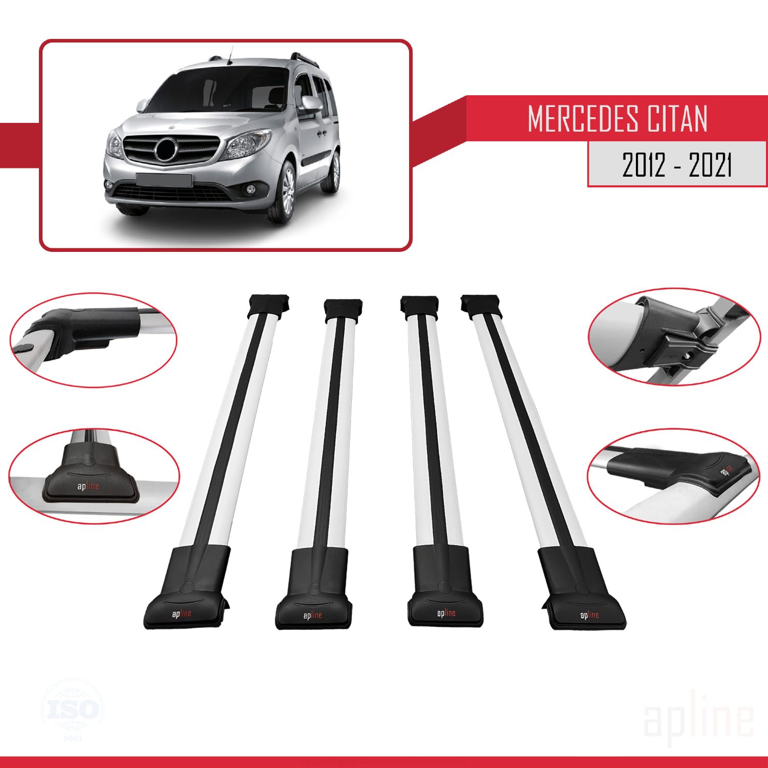 Mercedes Citan (W415) 2012-2021 Arası ile Uyumlu FLY Model Ara Atkı Tavan Barı Gri 4 Adet - Görsel 3