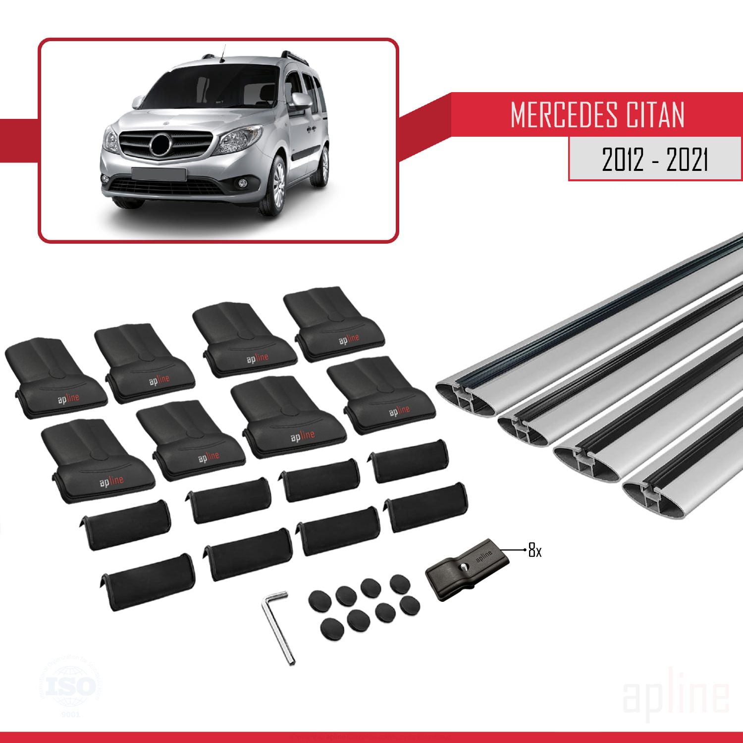 Mercedes Citan (W415) 2012-2021 Arası ile Uyumlu FLY Model Ara Atkı Tavan Barı Gri 4 Adet - Görsel 4