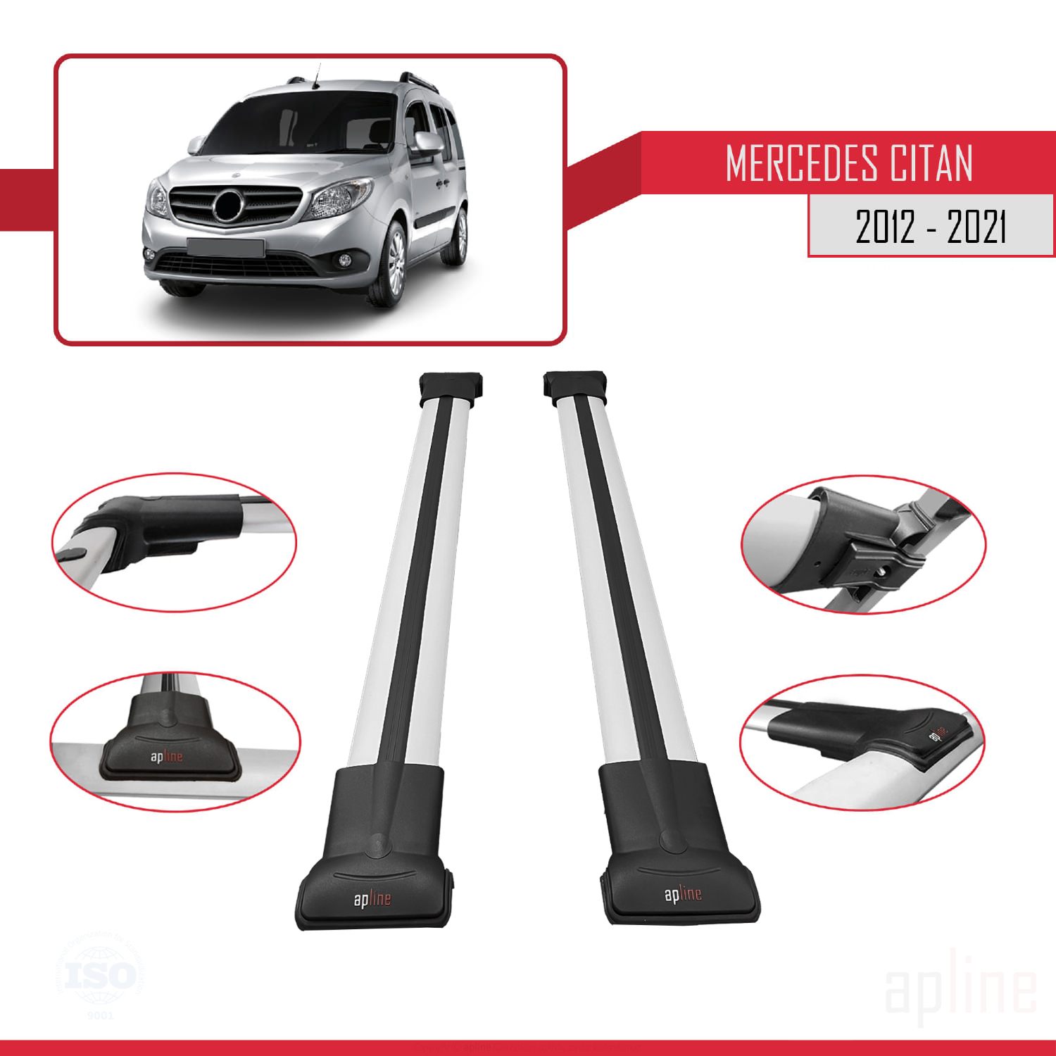 Mercedes Citan (W415) 2012-2021 Arası ile Uyumlu FLY Model Ara Atkı Tavan Barı Gri 2 Adet - Görsel 3