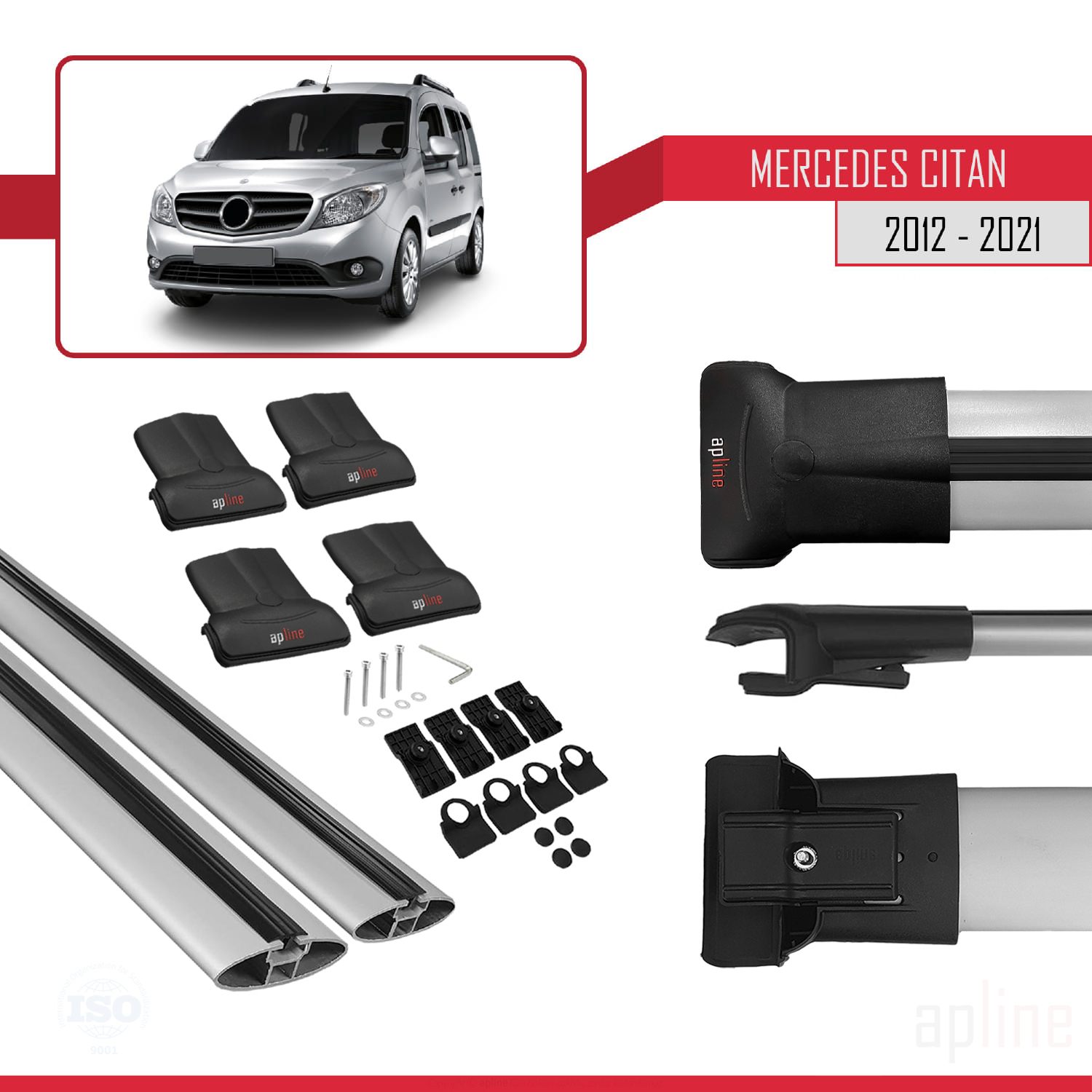 Mercedes Citan (W415) 2012-2021 Arası ile Uyumlu FLY Model Ara Atkı Tavan Barı Gri 2 Adet - Görsel 4