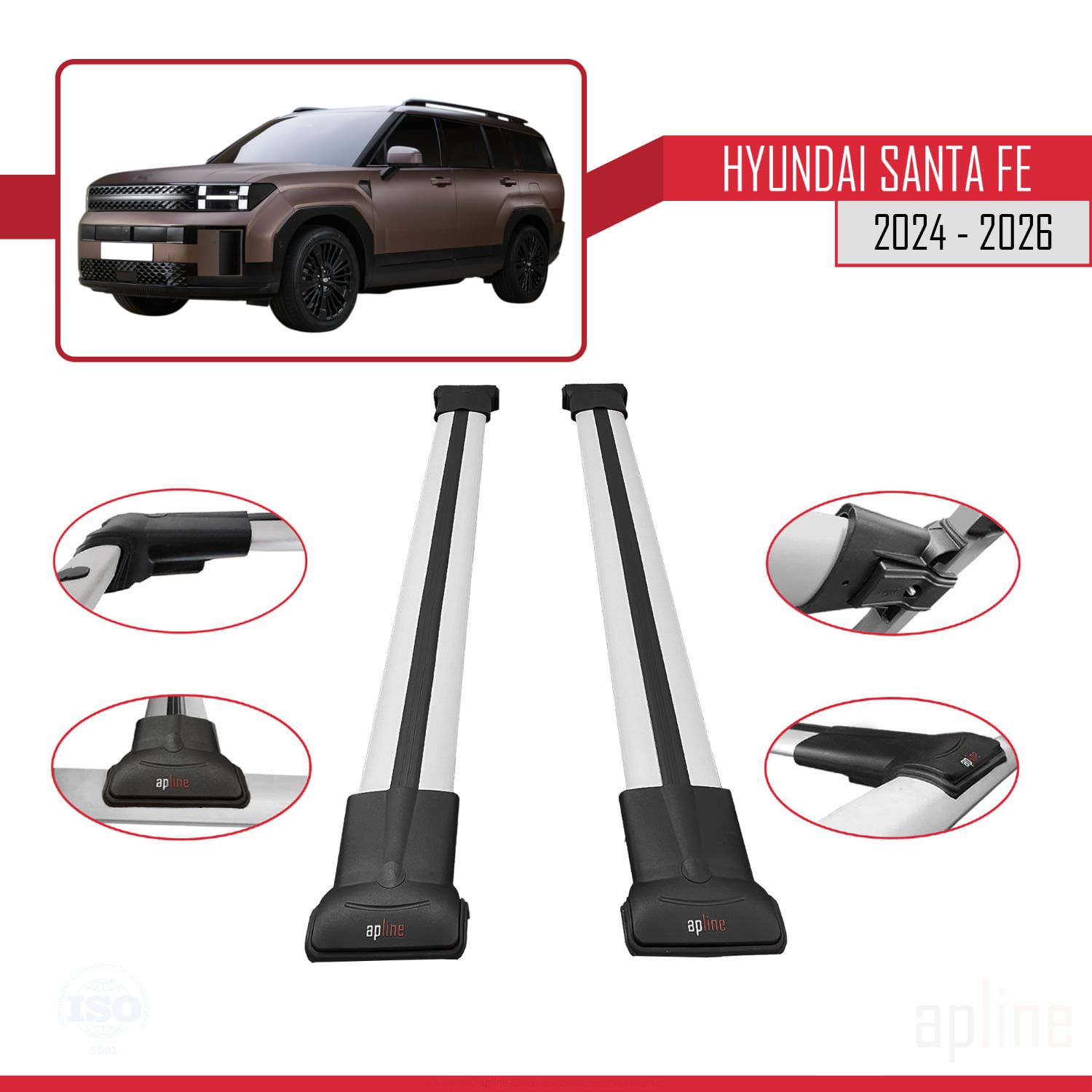 Hyundai Santa Fe (MX5) 2024-2026 Arası ile Uyumlu FLY Model Ara Atkı Tavan Barı Gri 2 Adet - Görsel 3