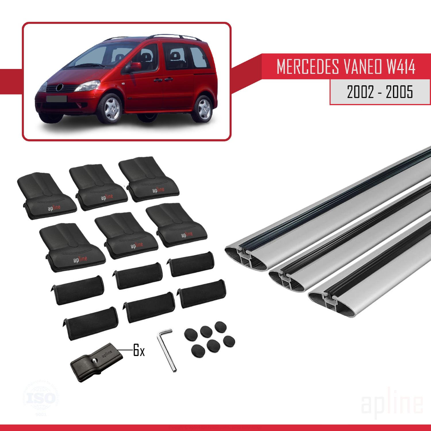 Mercedes Vaneo (W414) 2001-2005 Arası ile Uyumlu FLY Model Ara Atkı Tavan Barı Gri 3 Adet - Görsel 4