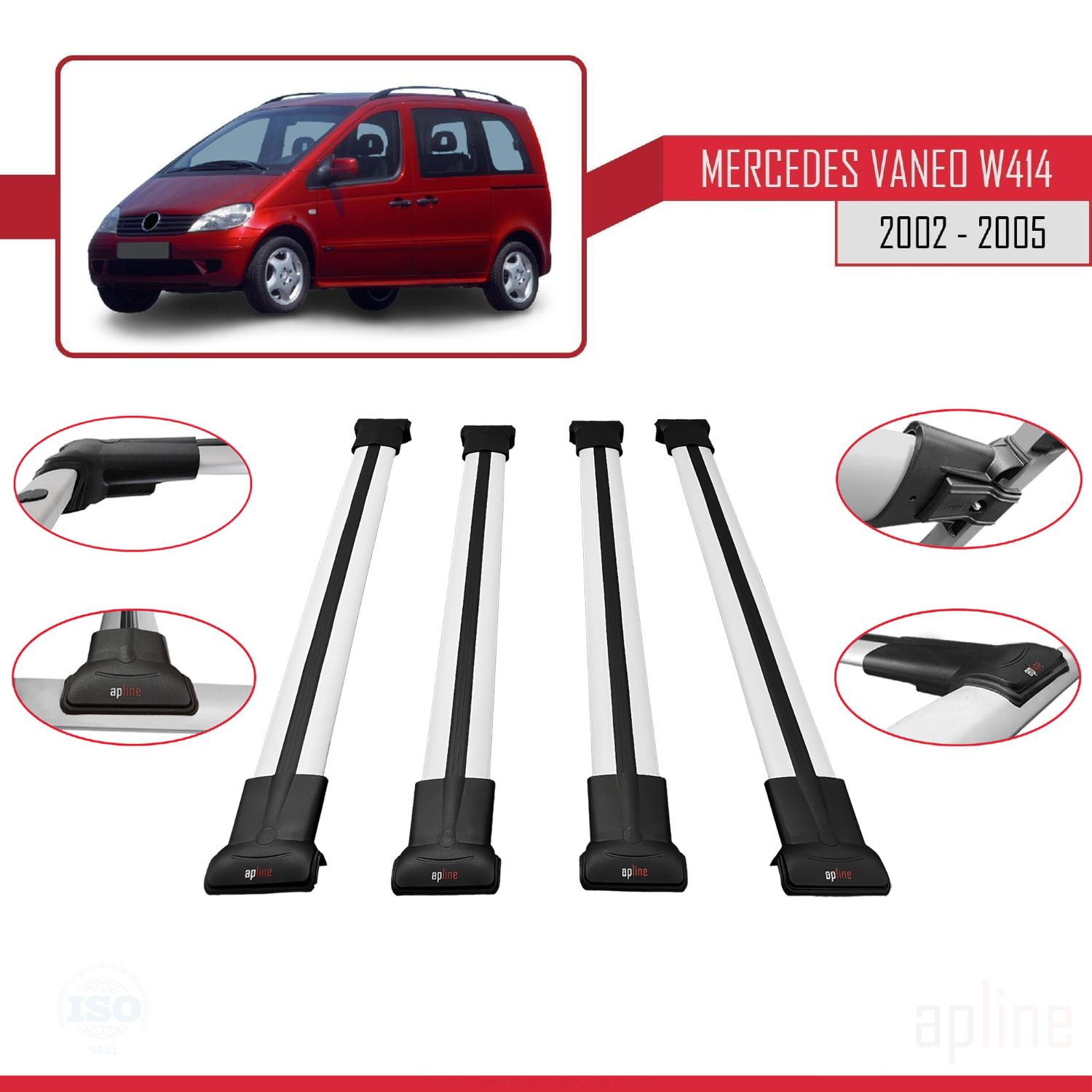 Mercedes Vaneo (W414) 2001-2005 Arası ile Uyumlu FLY Model Ara Atkı Tavan Barı Gri 4 Adet - Görsel 3
