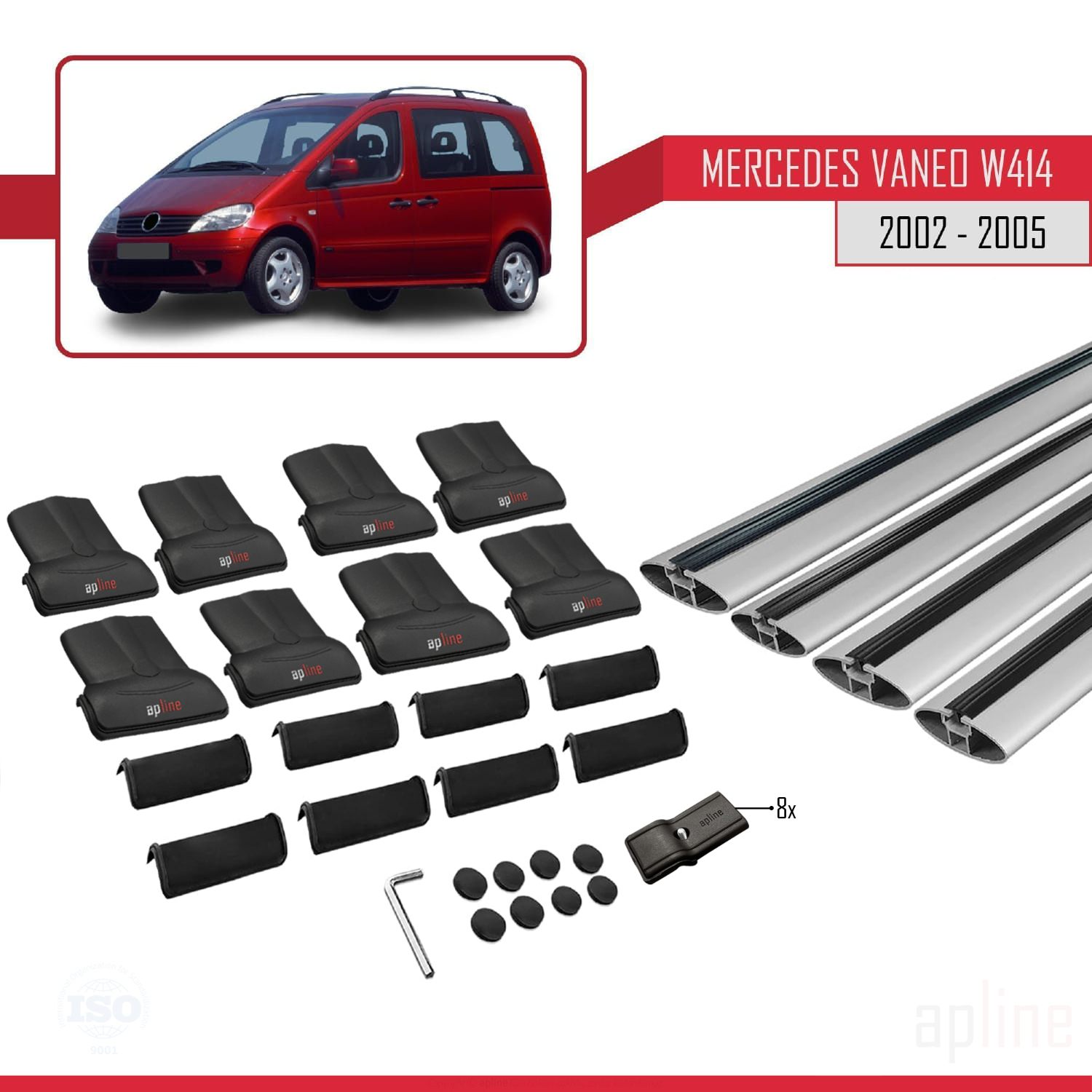 Mercedes Vaneo (W414) 2001-2005 Arası ile Uyumlu FLY Model Ara Atkı Tavan Barı Gri 4 Adet - Görsel 4