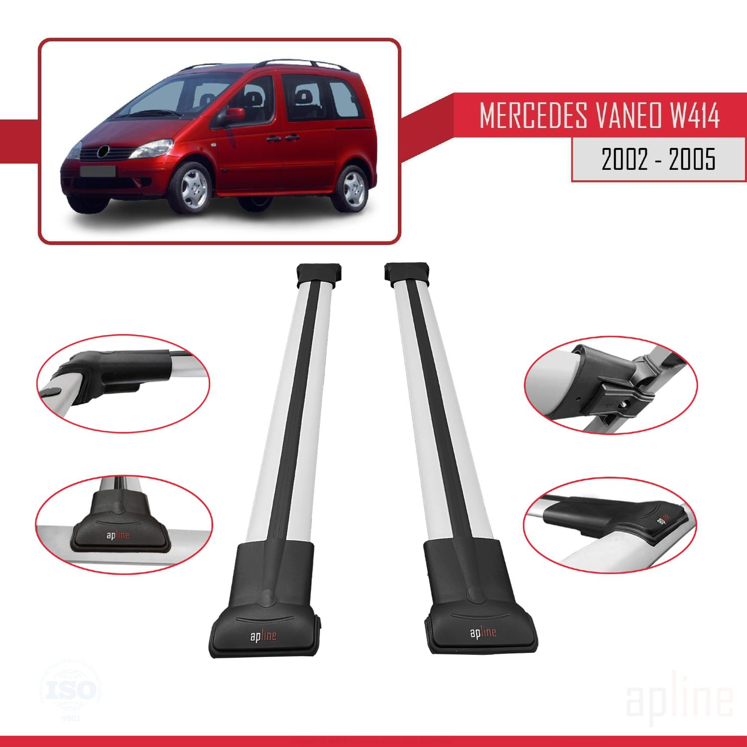Mercedes Vaneo (W414) 2001-2005 Arası ile Uyumlu FLY Model Ara Atkı Tavan Barı Gri 2 Adet - Görsel 3