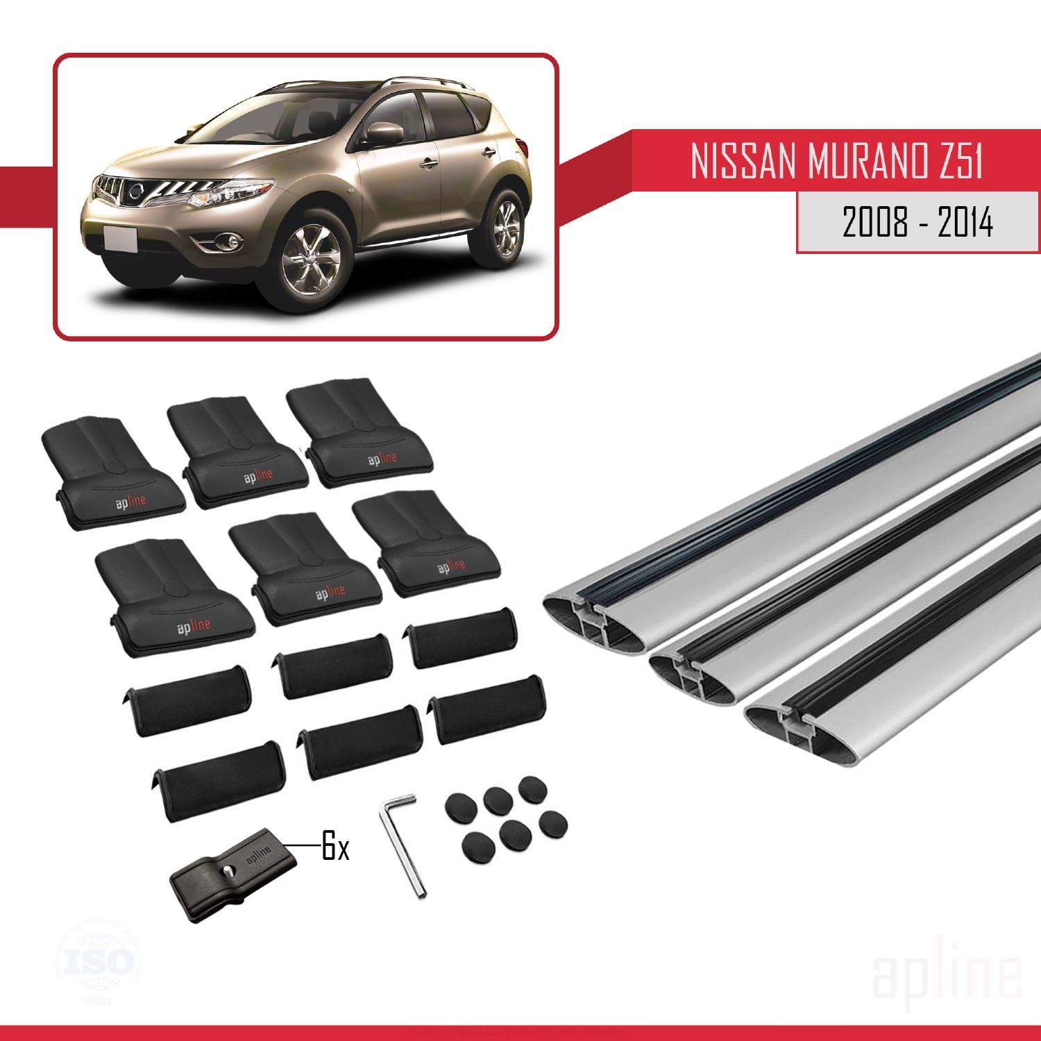 Nissan Murano 2 (Z51) 2008-2014 Arası ile Uyumlu FLY Model Ara Atkı Tavan Barı Gri 3 Adet - Görsel 4