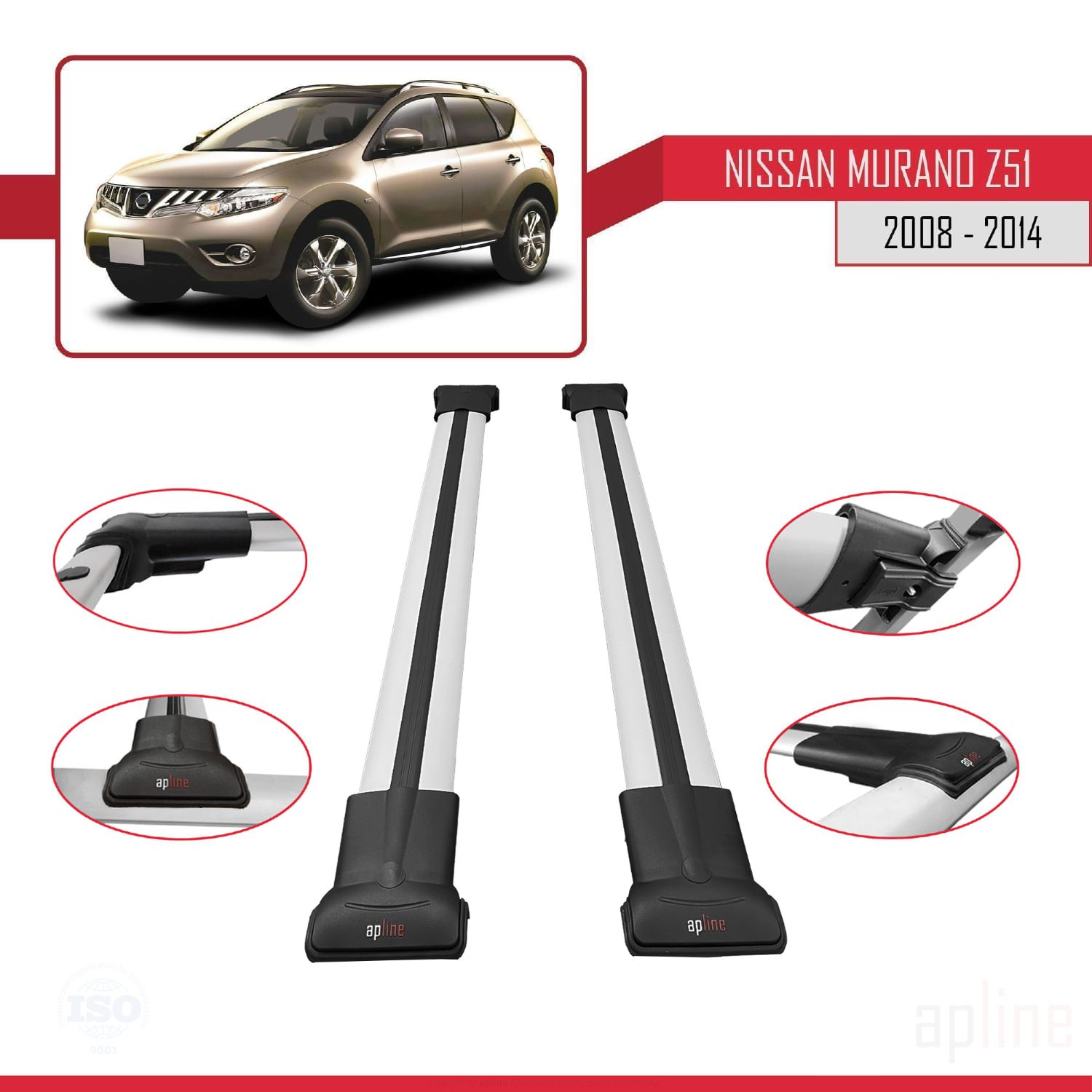 Nissan Murano 2 (Z51) 2008-2014 Arası ile Uyumlu FLY Model Ara Atkı Tavan Barı Gri 2 Adet - Görsel 3