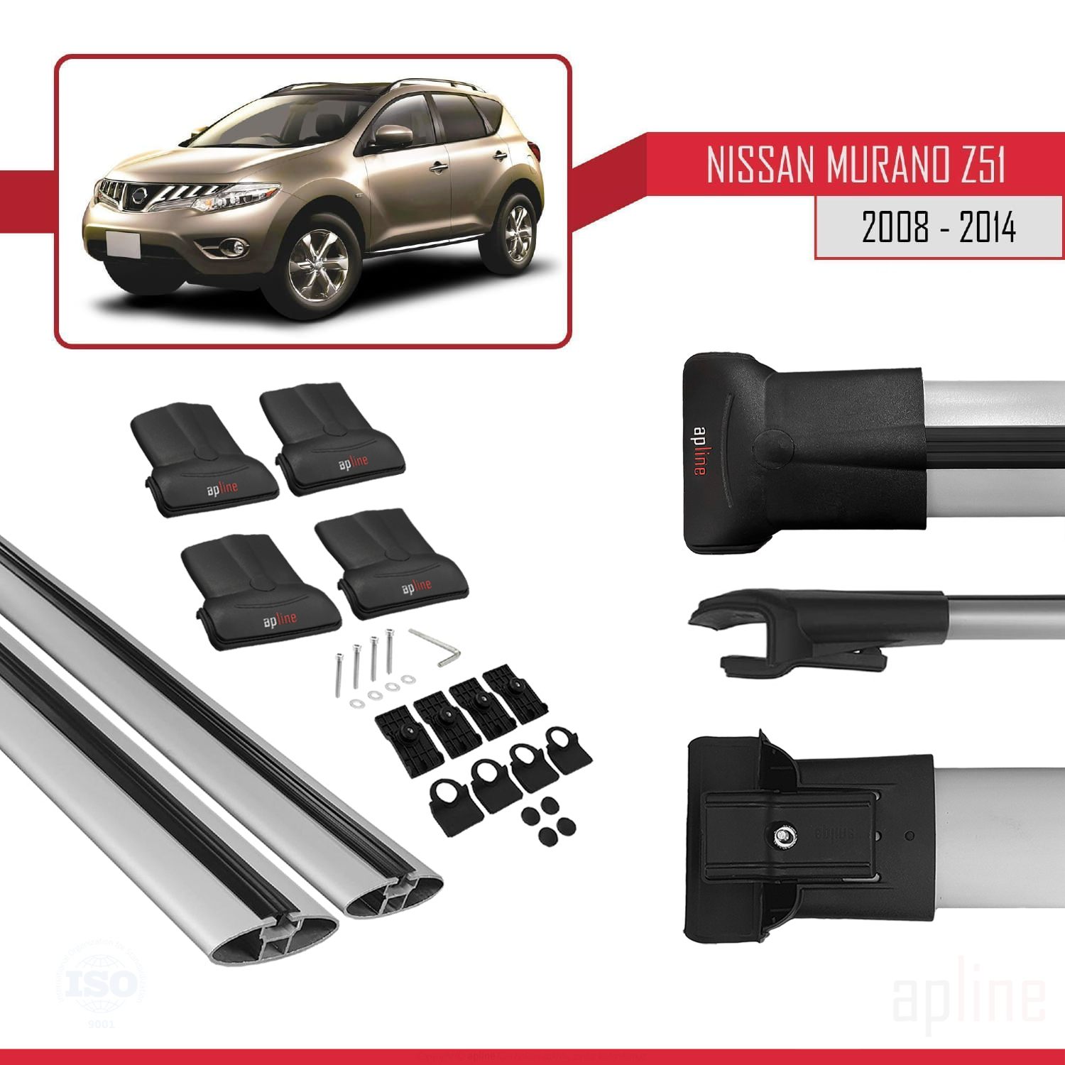Nissan Murano 2 (Z51) 2008-2014 Arası ile Uyumlu FLY Model Ara Atkı Tavan Barı Gri 2 Adet - Görsel 4