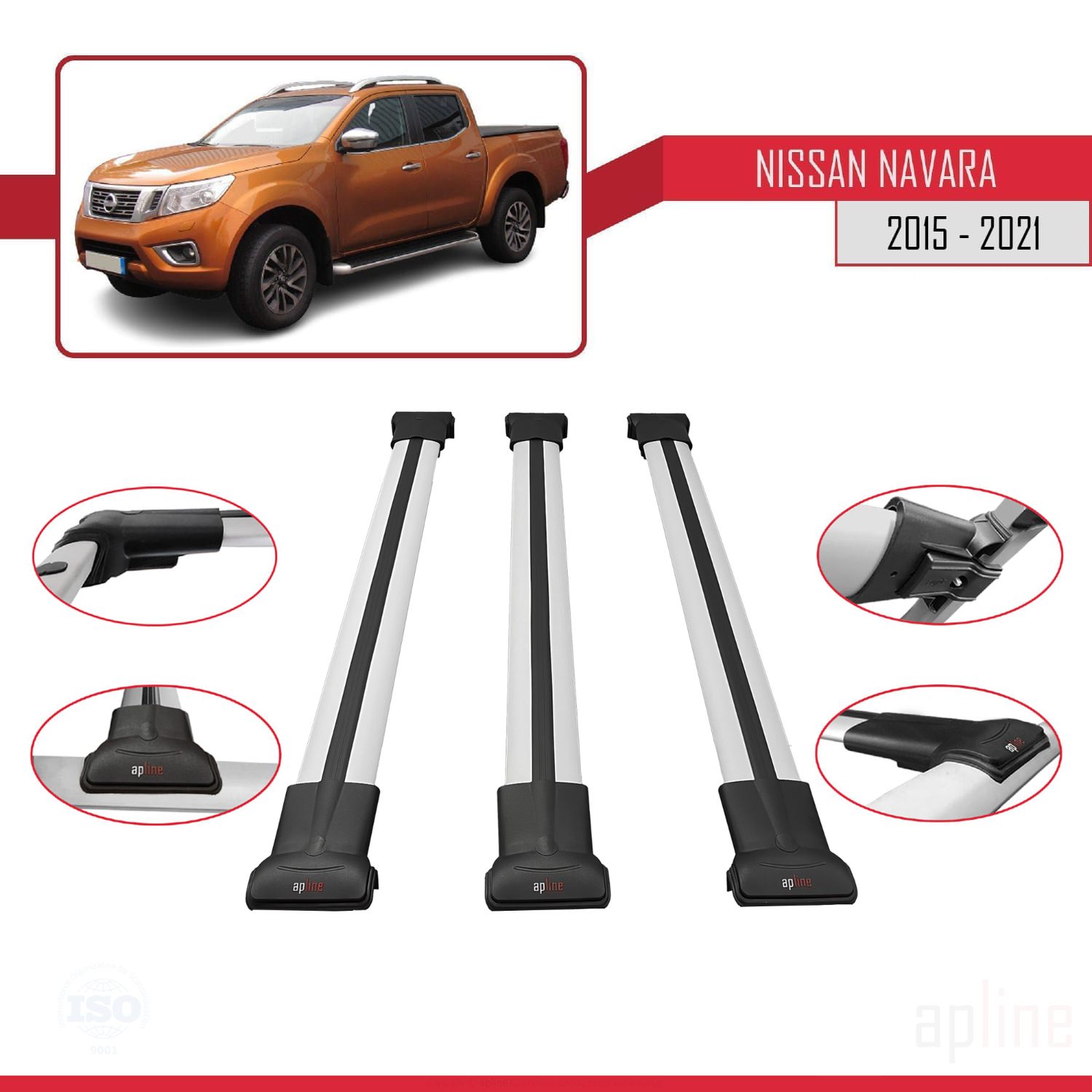Nissan Navara (D23) 2015-2021 Arası ile Uyumlu FLY Model Ara Atkı Tavan Barı Gri 3 Adet - Görsel 3