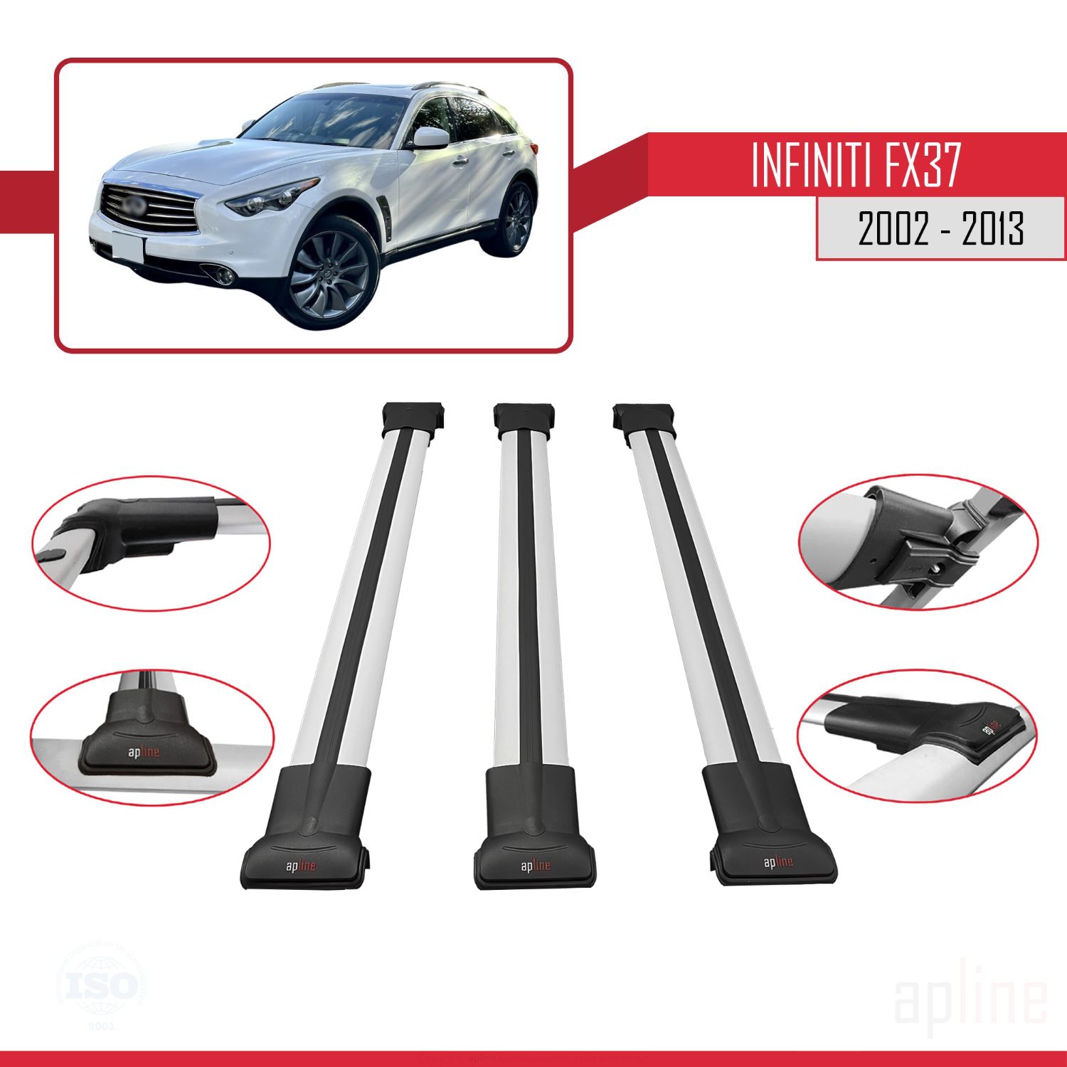 Infiniti FX37 2009-2013 Arası ile Uyumlu FLY Model Ara Atkı Tavan Barı Gri 3 Adet - Görsel 3