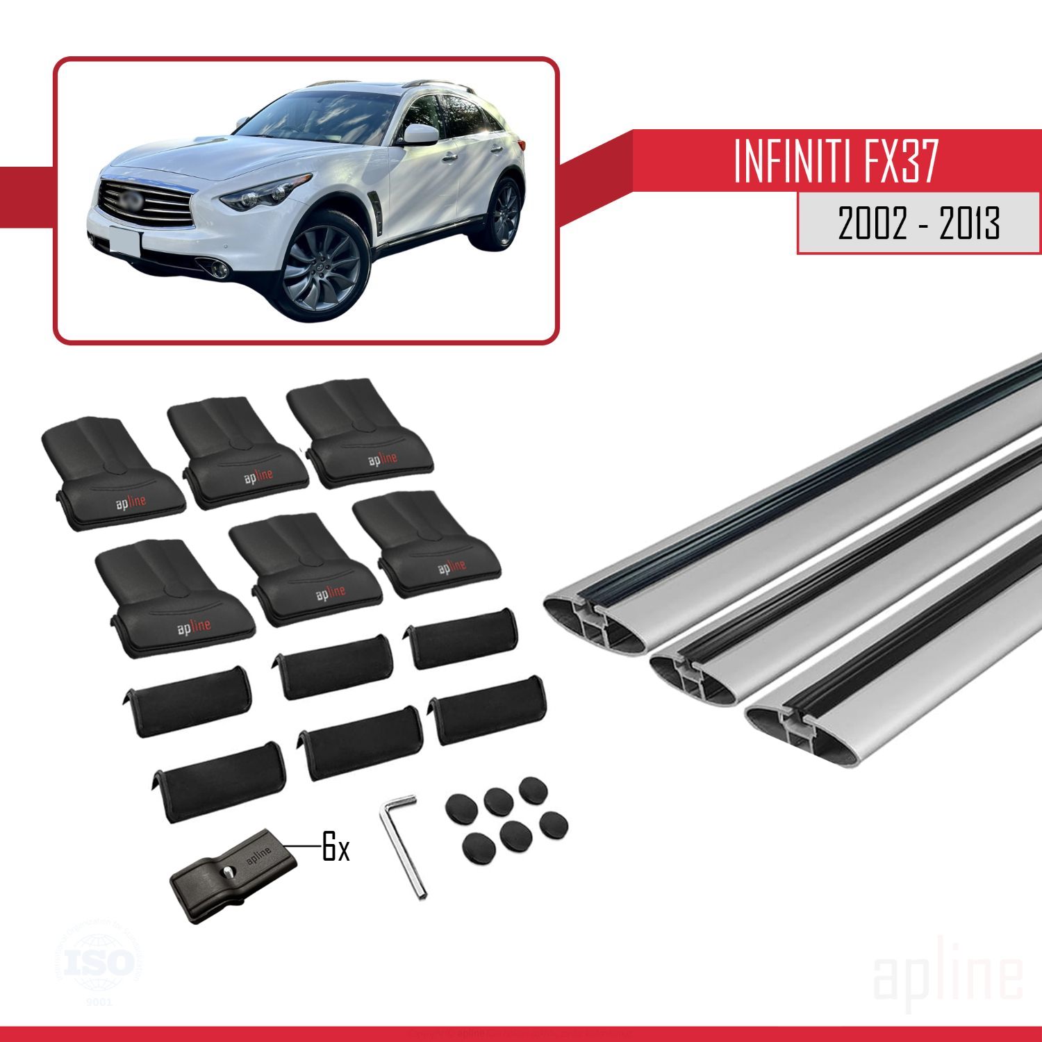 Infiniti FX37 2009-2013 Arası ile Uyumlu FLY Model Ara Atkı Tavan Barı Gri 3 Adet - Görsel 4