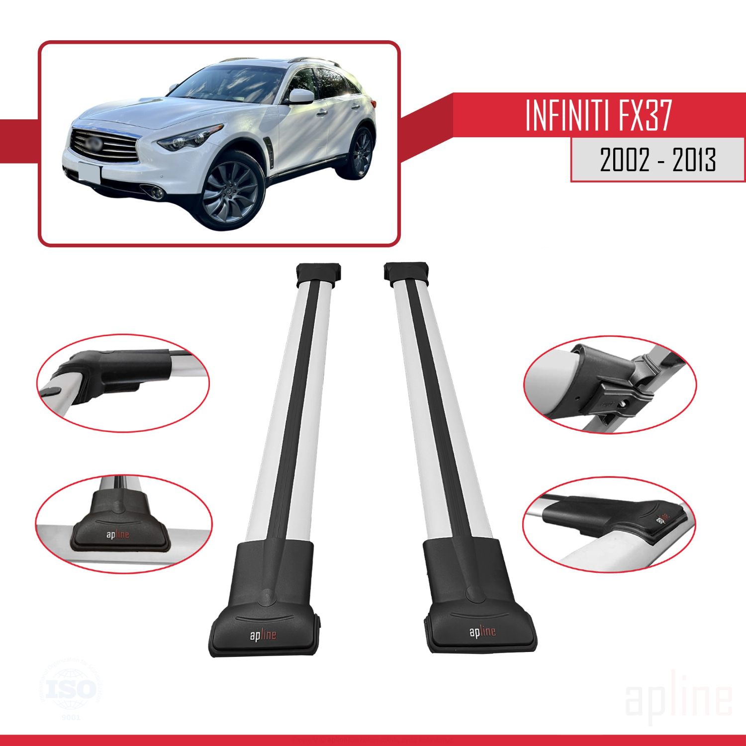 Infiniti FX37 2009-2013 Arası ile Uyumlu FLY Model Ara Atkı Tavan Barı Gri 2 Adet - Görsel 3