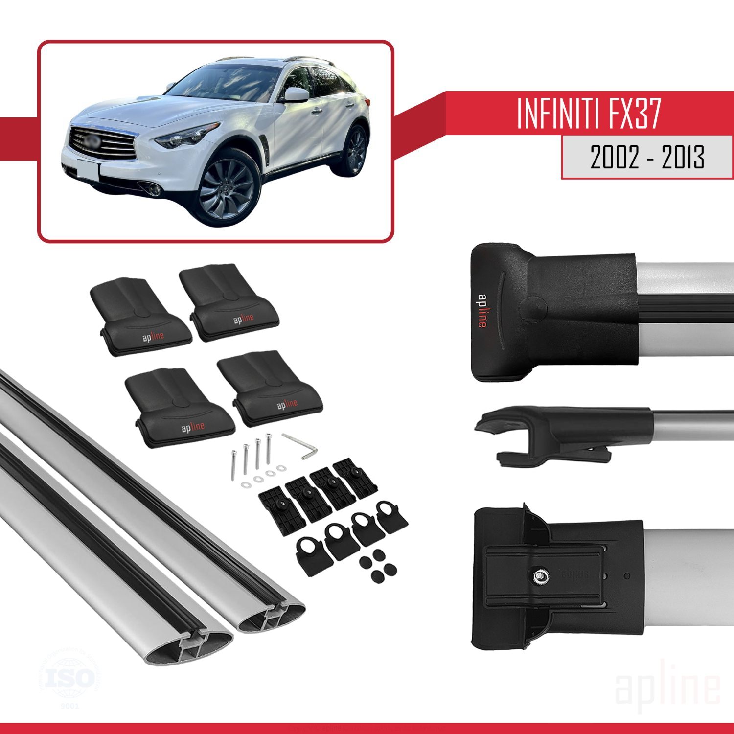 Infiniti FX37 2009-2013 Arası ile Uyumlu FLY Model Ara Atkı Tavan Barı Gri 2 Adet - Görsel 4