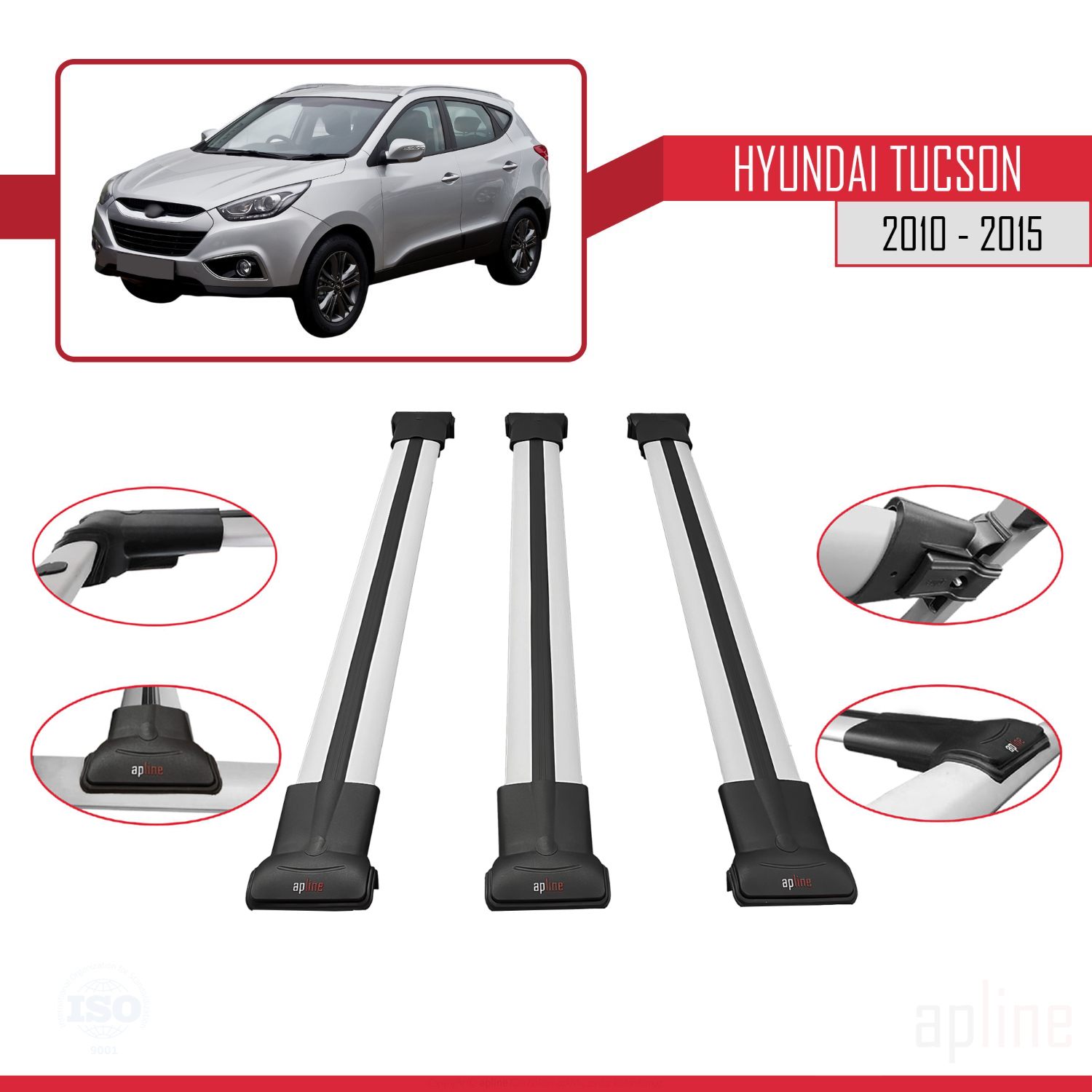 Hyundai Tucson (LM) 2010-2015 Arası ile Uyumlu FLY Model Ara Atkı Tavan Barı Gri 3 Adet - Görsel 3