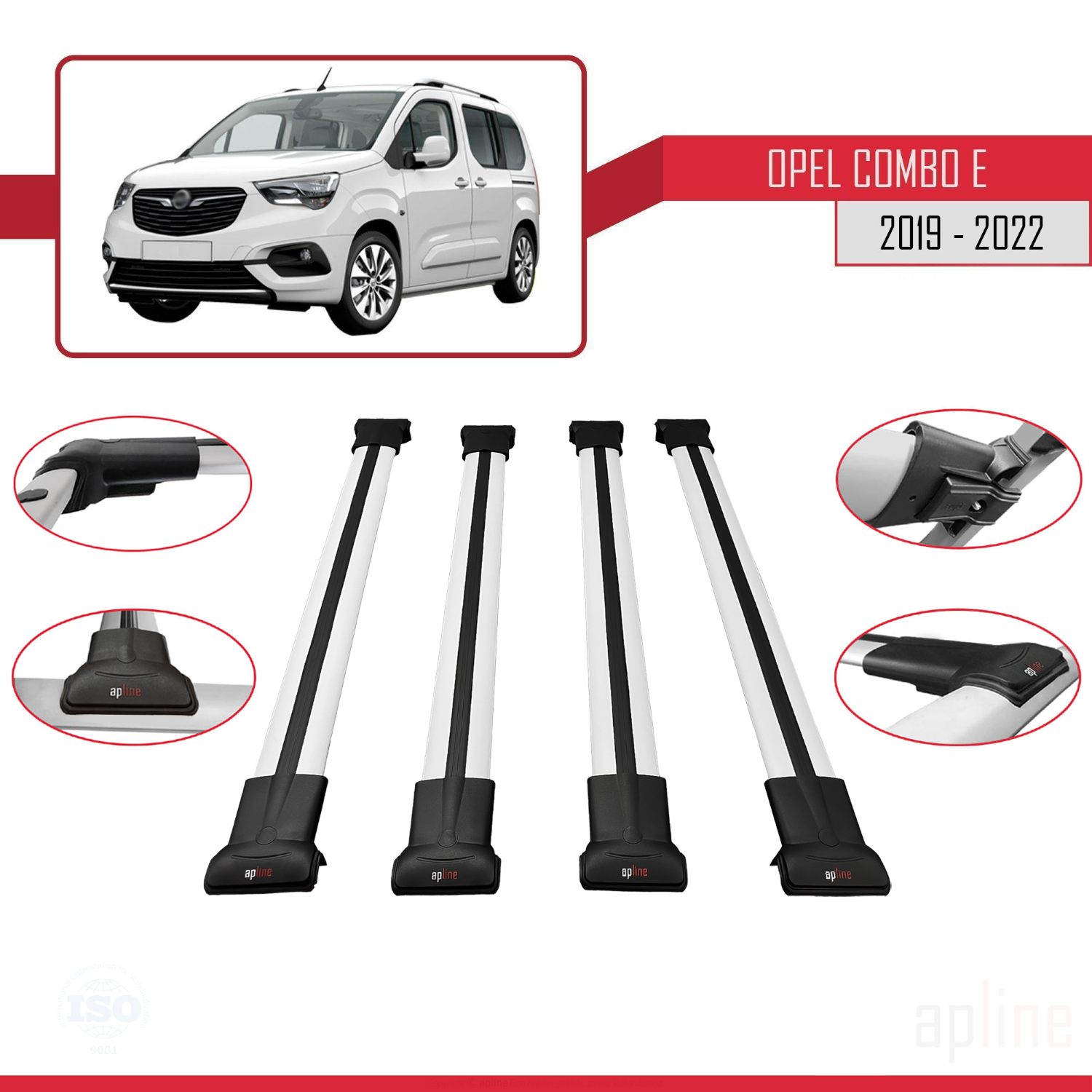 Opel Combo E (K9) 2019-2022 Arası ile Uyumlu FLY Model Ara Atkı Tavan Barı Gri 4 Adet - Görsel 3