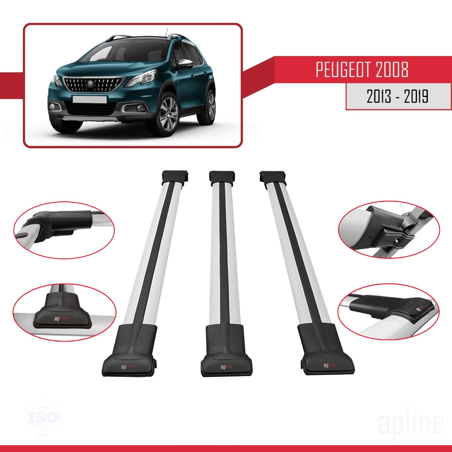 Peugeot 2008 (A94) 2013-2019 Arası ile Uyumlu FLY Model Ara Atkı Tavan Barı Gri 3 Adet - Görsel 3