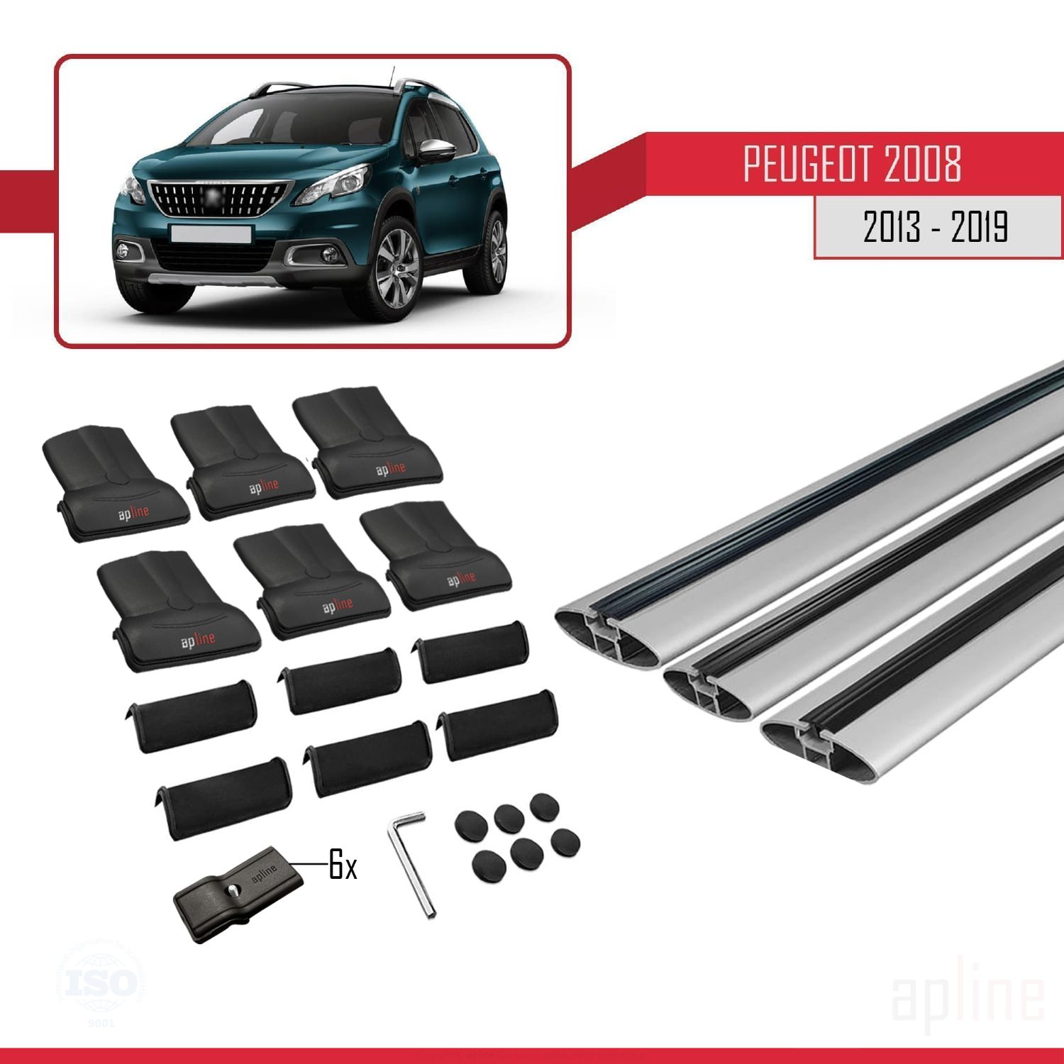 Peugeot 2008 (A94) 2013-2019 Arası ile Uyumlu FLY Model Ara Atkı Tavan Barı Gri 3 Adet - Görsel 4