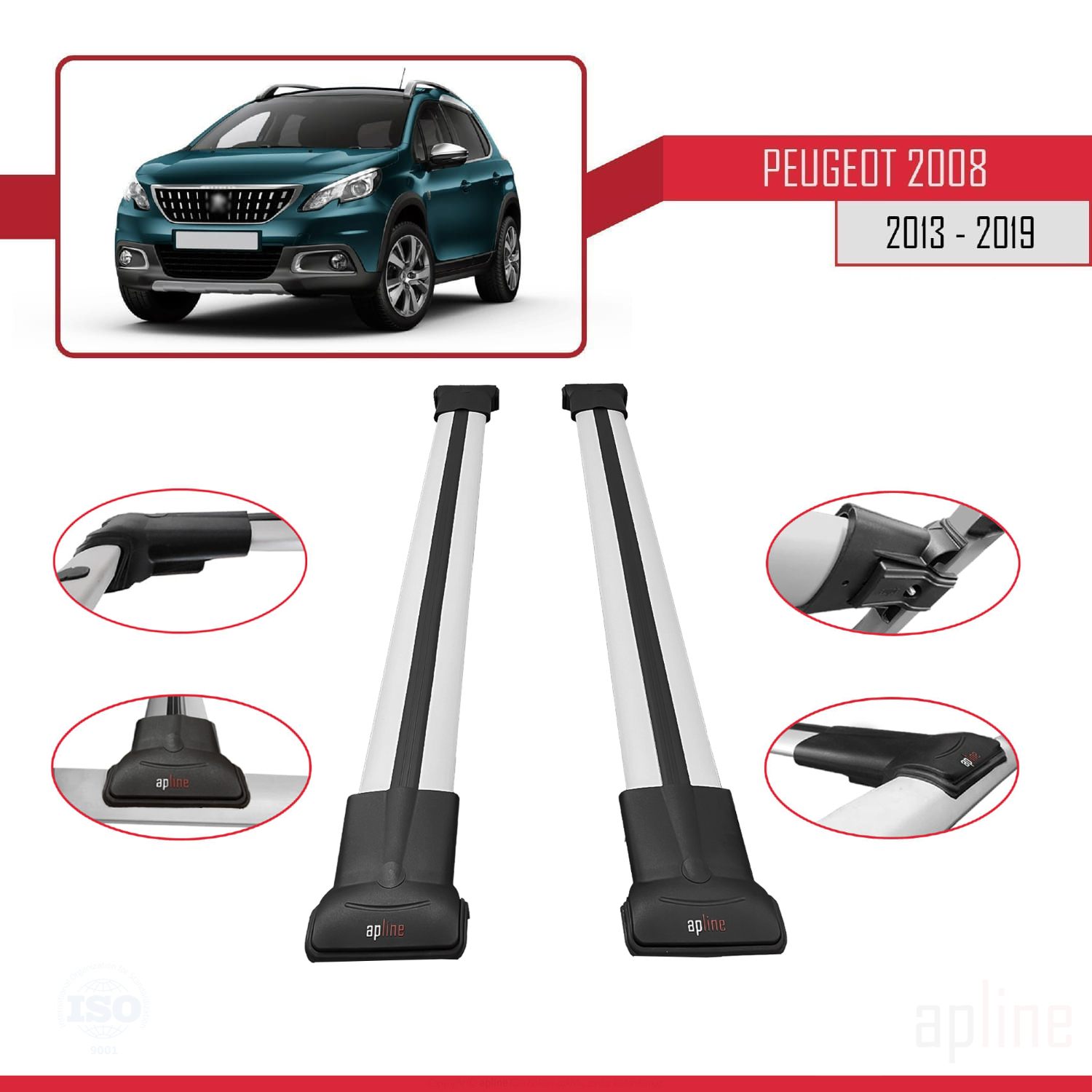 Peugeot 2008 (A94) 2013-2019 Arası ile Uyumlu FLY Model Ara Atkı Tavan Barı Gri 2 Adet - Görsel 3