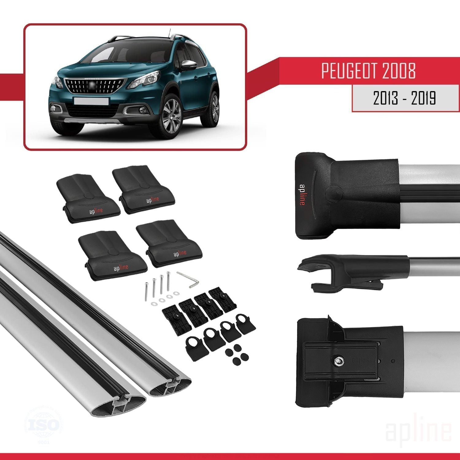 Peugeot 2008 (A94) 2013-2019 Arası ile Uyumlu FLY Model Ara Atkı Tavan Barı Gri 2 Adet - Görsel 4