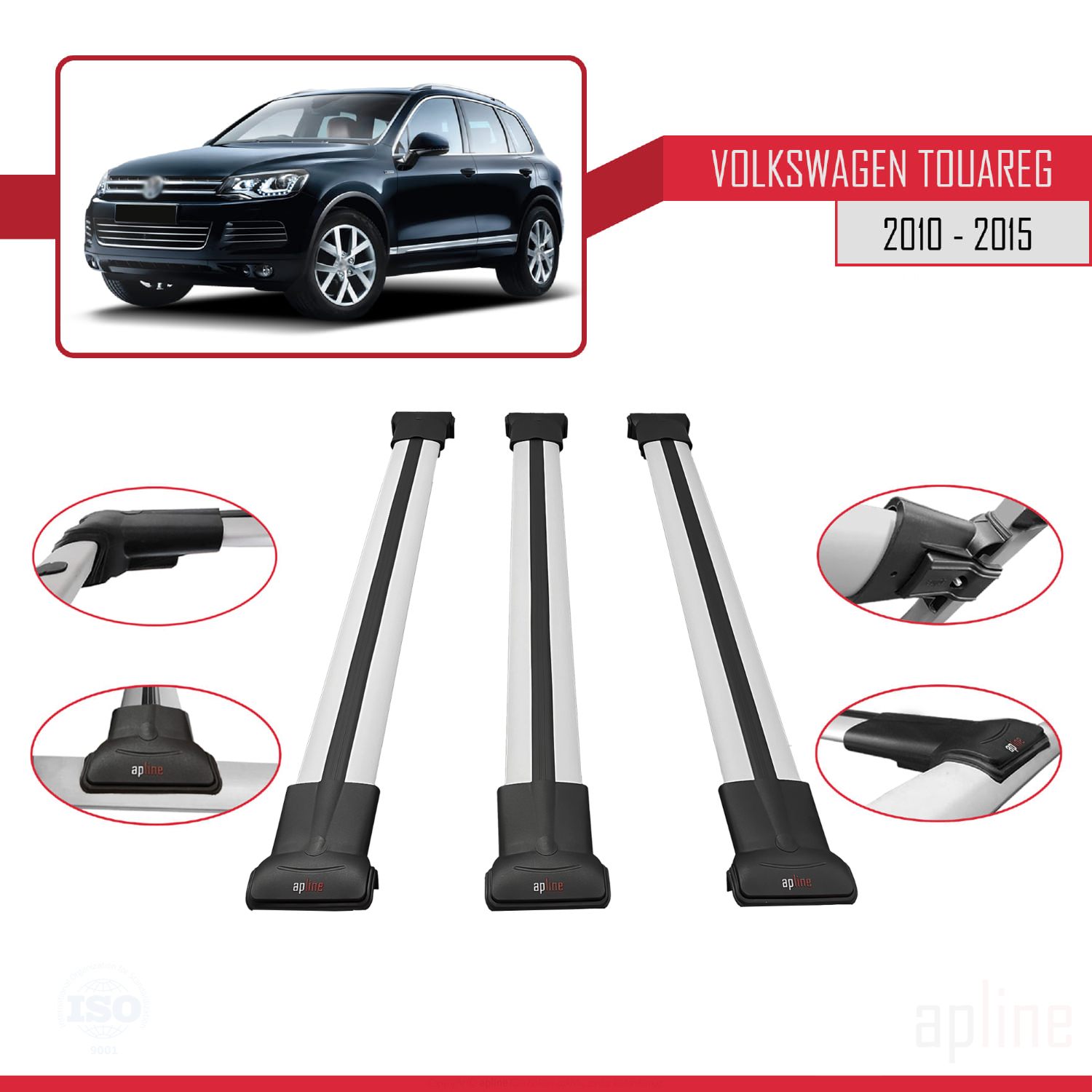 Volkswagen Touareg 2 (7P) 2010-2018 Arası ile Uyumlu FLY Model Ara Atkı Tavan Barı Gri 3 Adet - Görsel 3