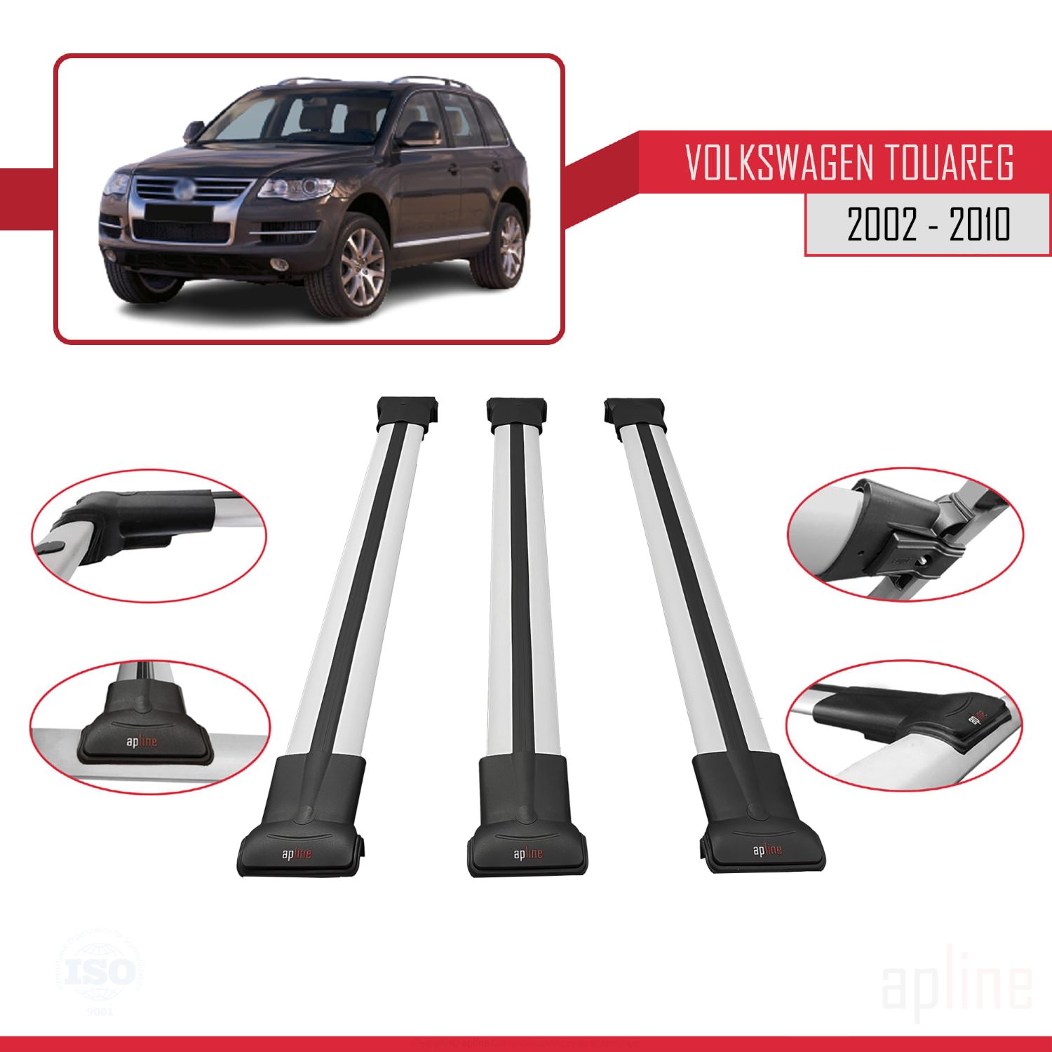 Volkswagen Touareg (7L) 2002-2010 Arası ile Uyumlu FLY Model Ara Atkı Tavan Barı Gri 3 Adet - Görsel 3