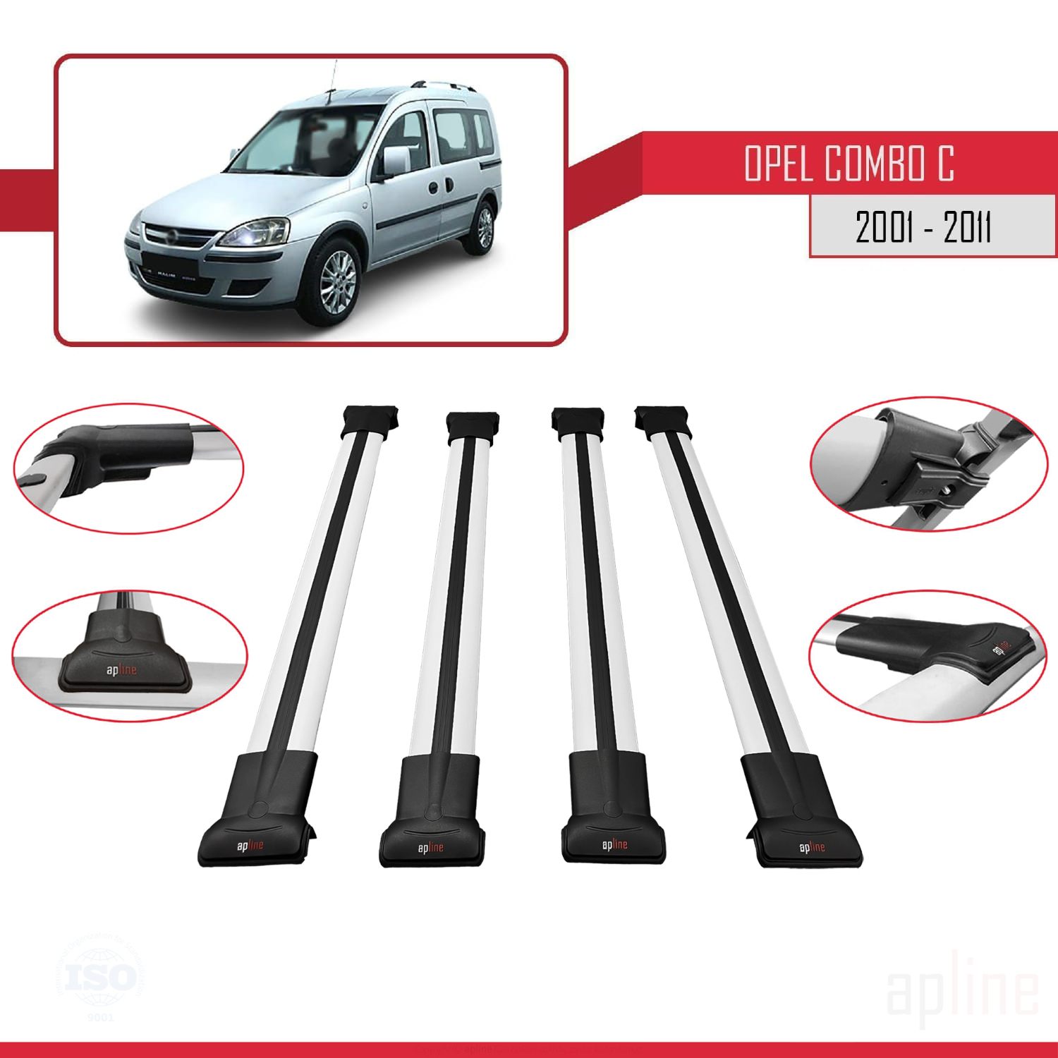Opel Combo C 2001-2011 Arası ile Uyumlu FLY Model Ara Atkı Tavan Barı Gri 4 Adet - Görsel 3