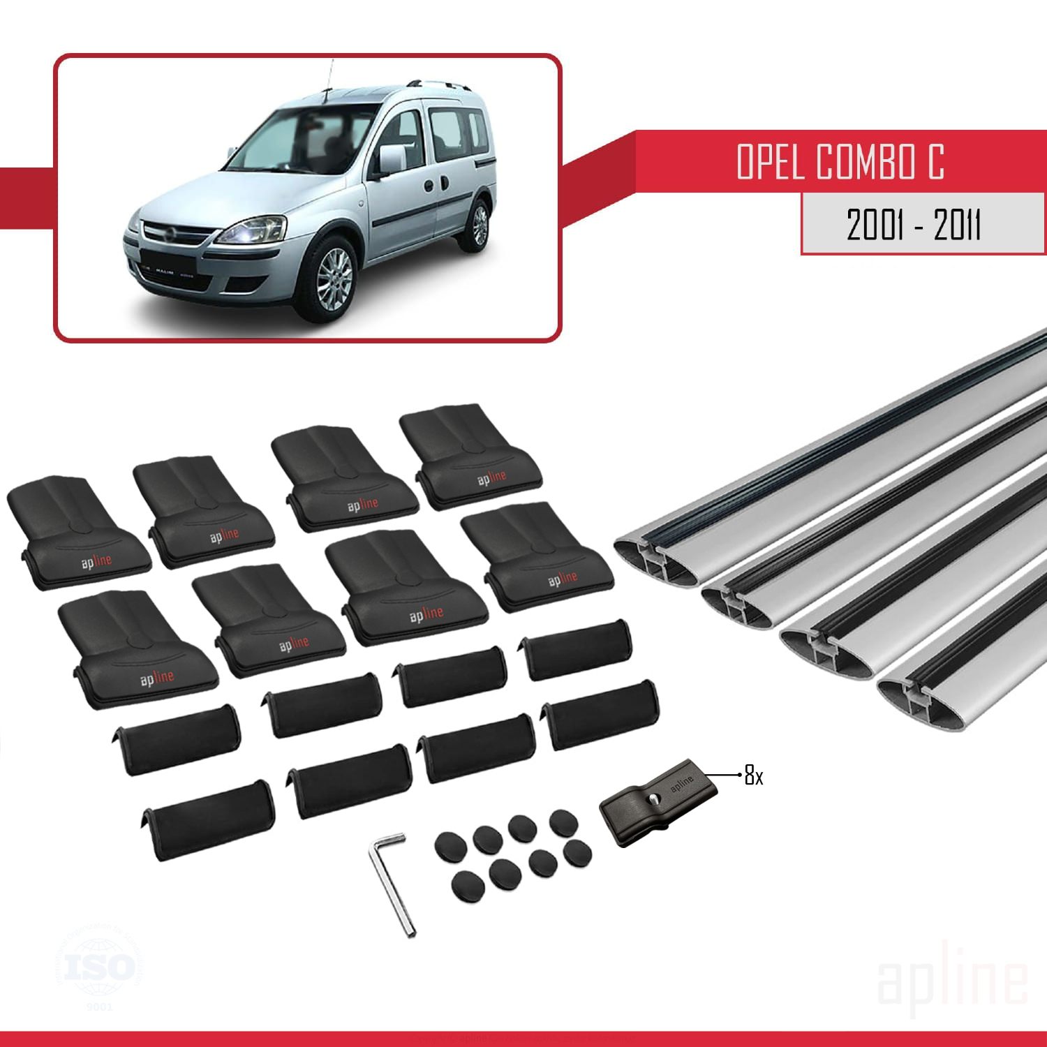 Opel Combo C 2001-2011 Arası ile Uyumlu FLY Model Ara Atkı Tavan Barı Gri 4 Adet - Görsel 4