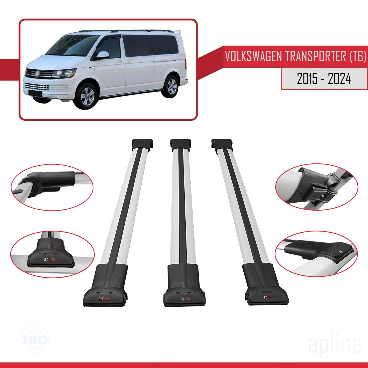 Volkswagen Transporter (T6) 2015-2024 Arası ile Uyumlu FLY Model Ara Atkı Tavan Barı Gri 3 Adet - Görsel 3
