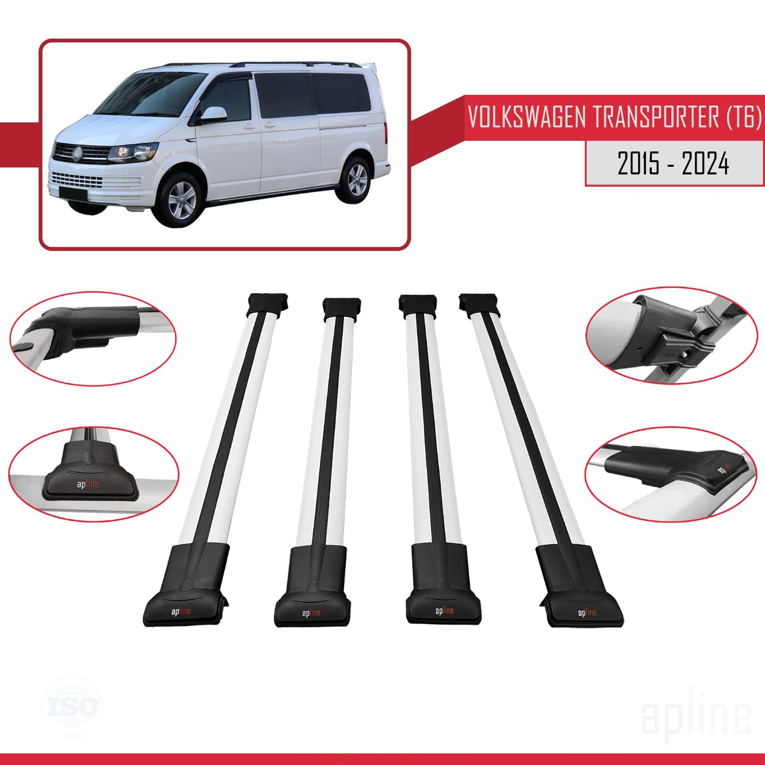 Volkswagen Transporter (T6) 2015-2024 Arası ile Uyumlu FLY Model Ara Atkı Tavan Barı Gri 4 Adet - Görsel 3