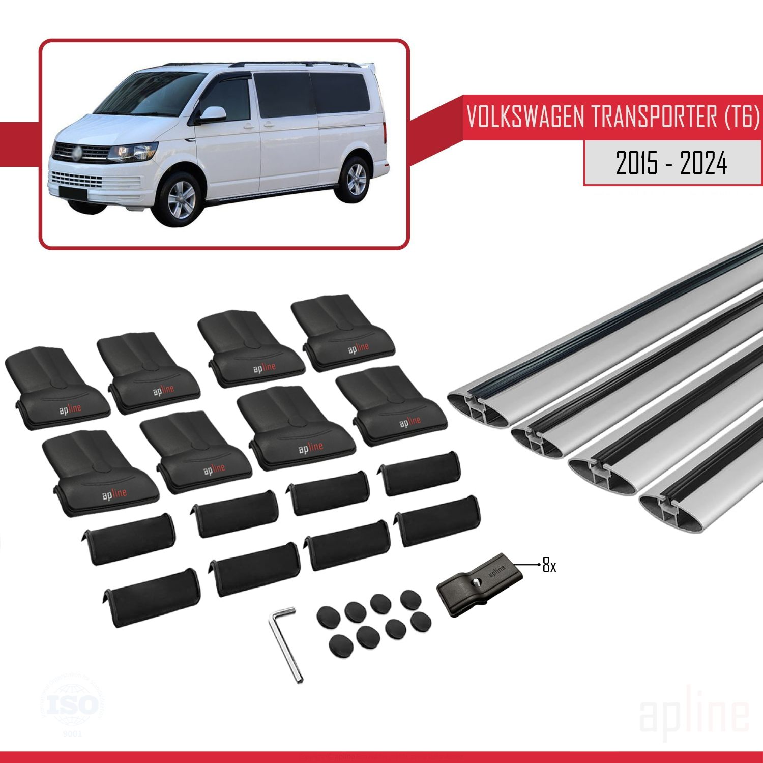 Volkswagen Transporter (T6) 2015-2024 Arası ile Uyumlu FLY Model Ara Atkı Tavan Barı Gri 4 Adet - Görsel 4