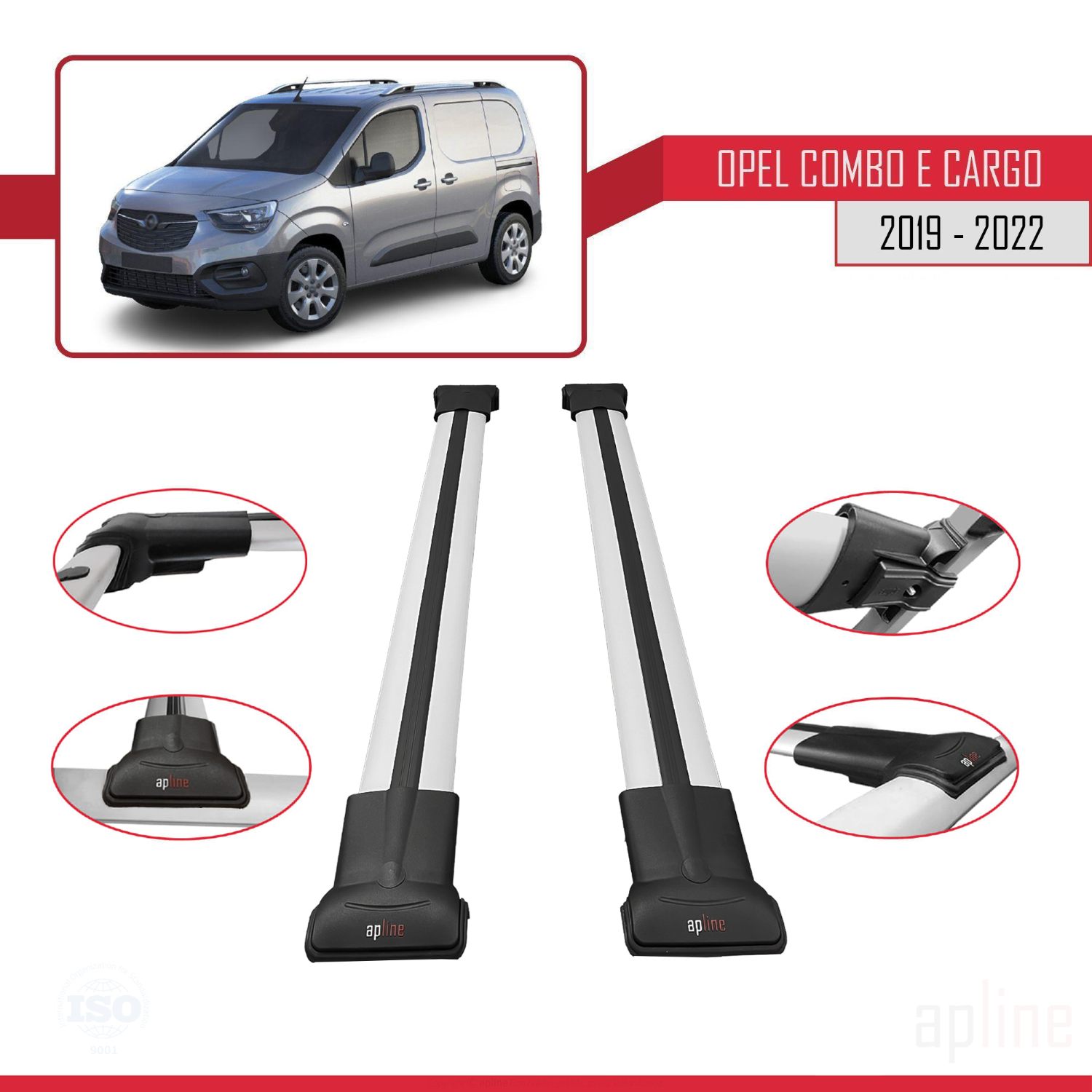 Opel Combo E Life (K9) 2019-2022 Arası ile Uyumlu FLY Model Ara Atkı Tavan Barı Gri 2 Adet - Görsel 3