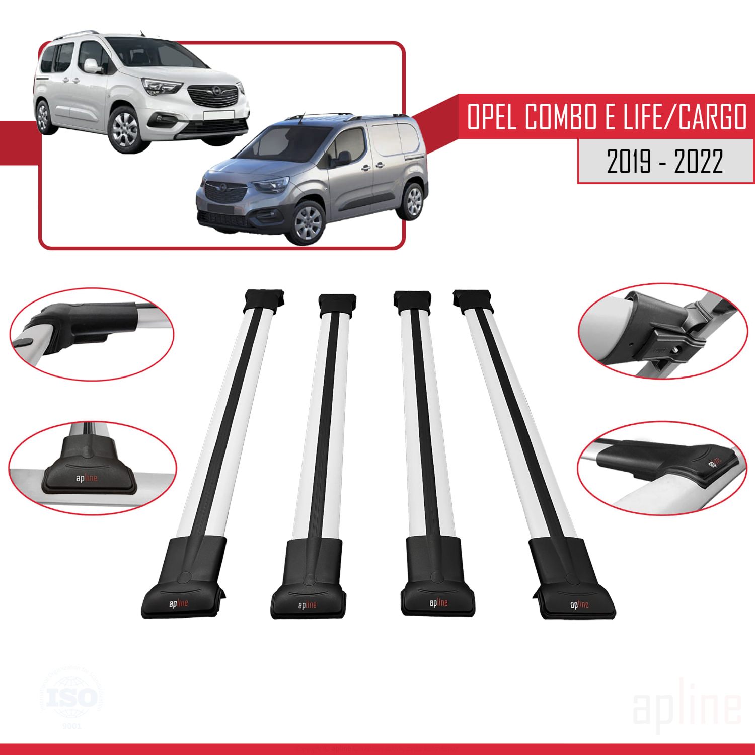Opel Combo E Life (K9) 2019-2022 Arası ile Uyumlu FLY Model Ara Atkı Tavan Barı Gri 4 Adet - Görsel 3