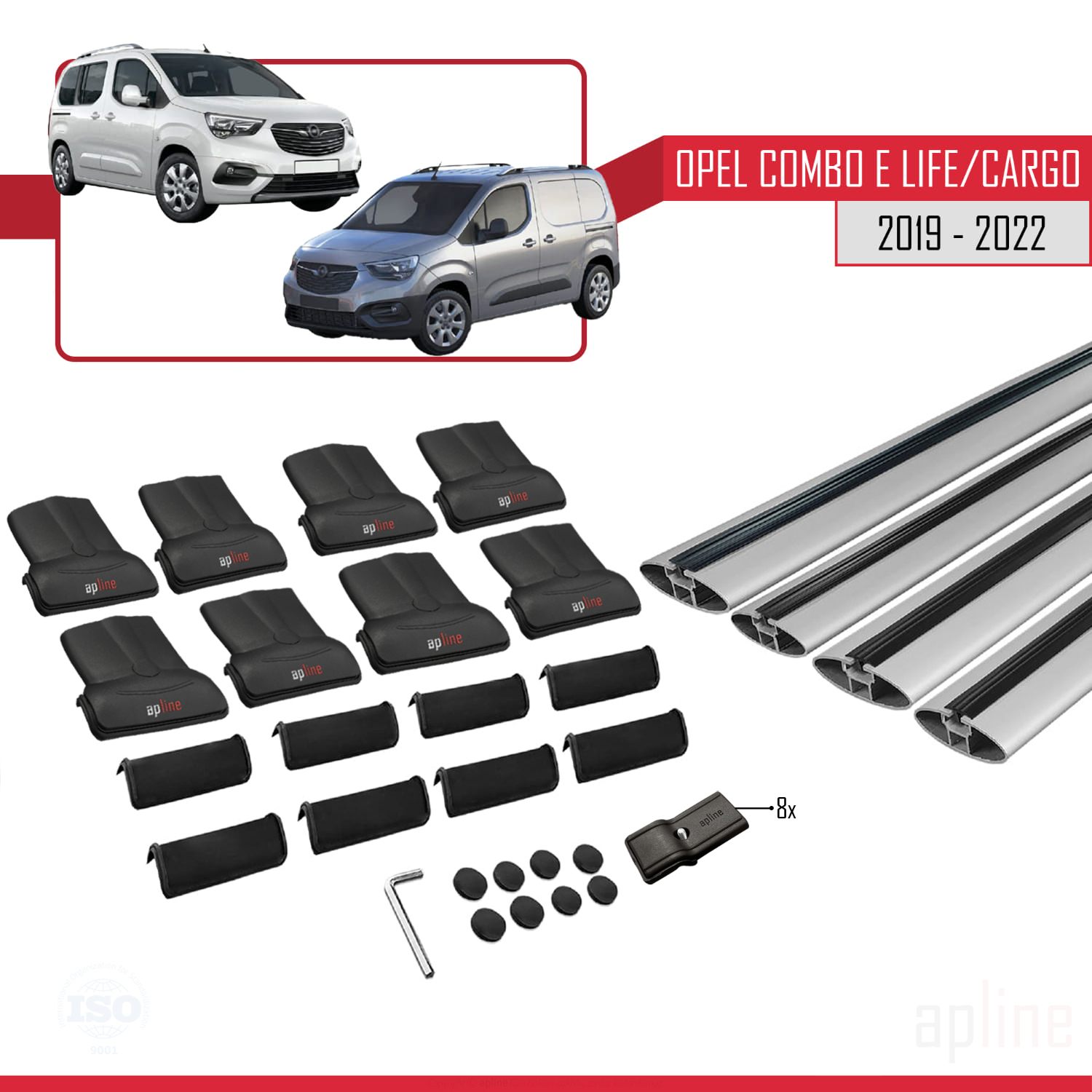 Opel Combo E Life (K9) 2019-2022 Arası ile Uyumlu FLY Model Ara Atkı Tavan Barı Gri 4 Adet - Görsel 4