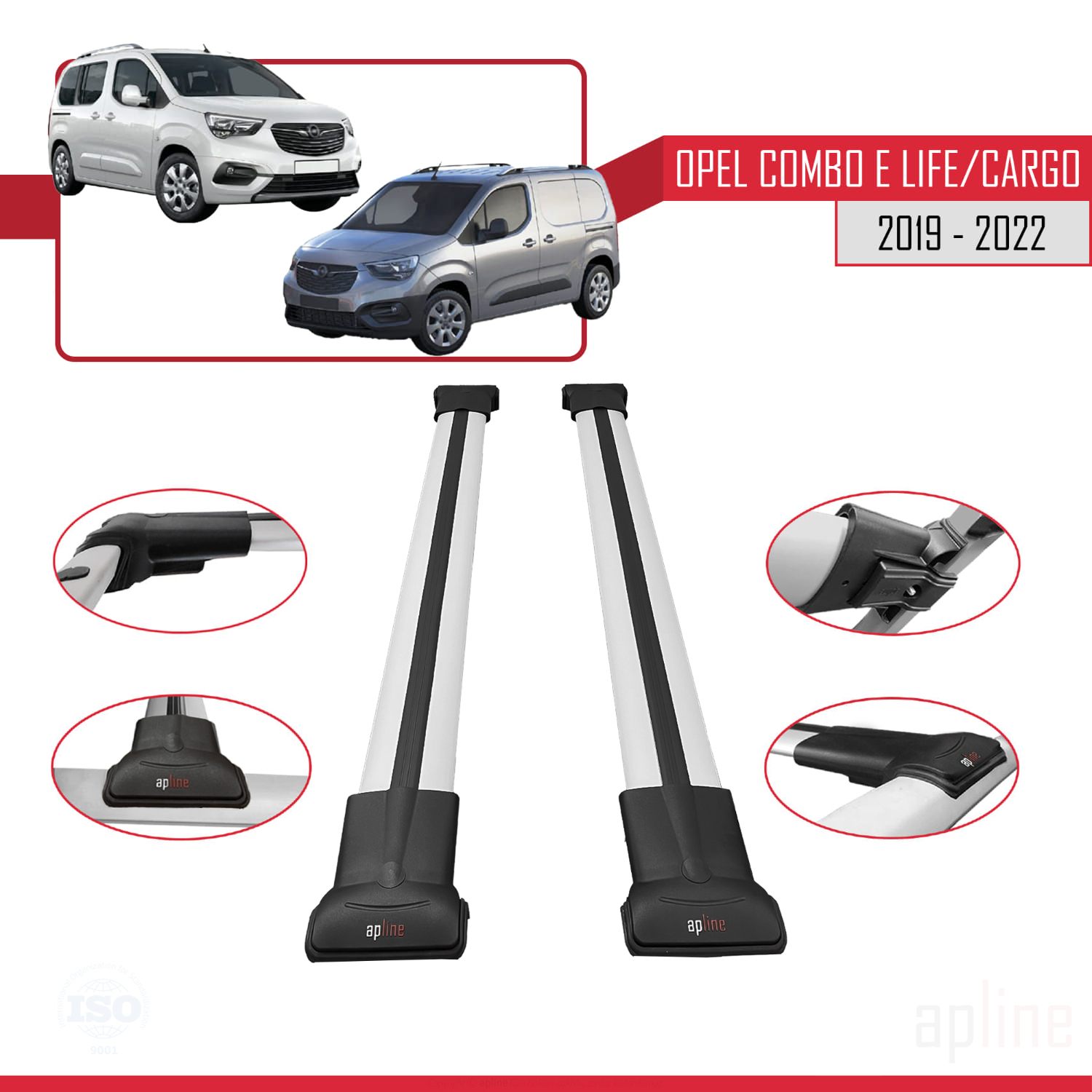 Opel Combo E (K9) 2019-2022 Arası ile Uyumlu FLY Model Ara Atkı Tavan Barı Gri 2 Adet - Görsel 3