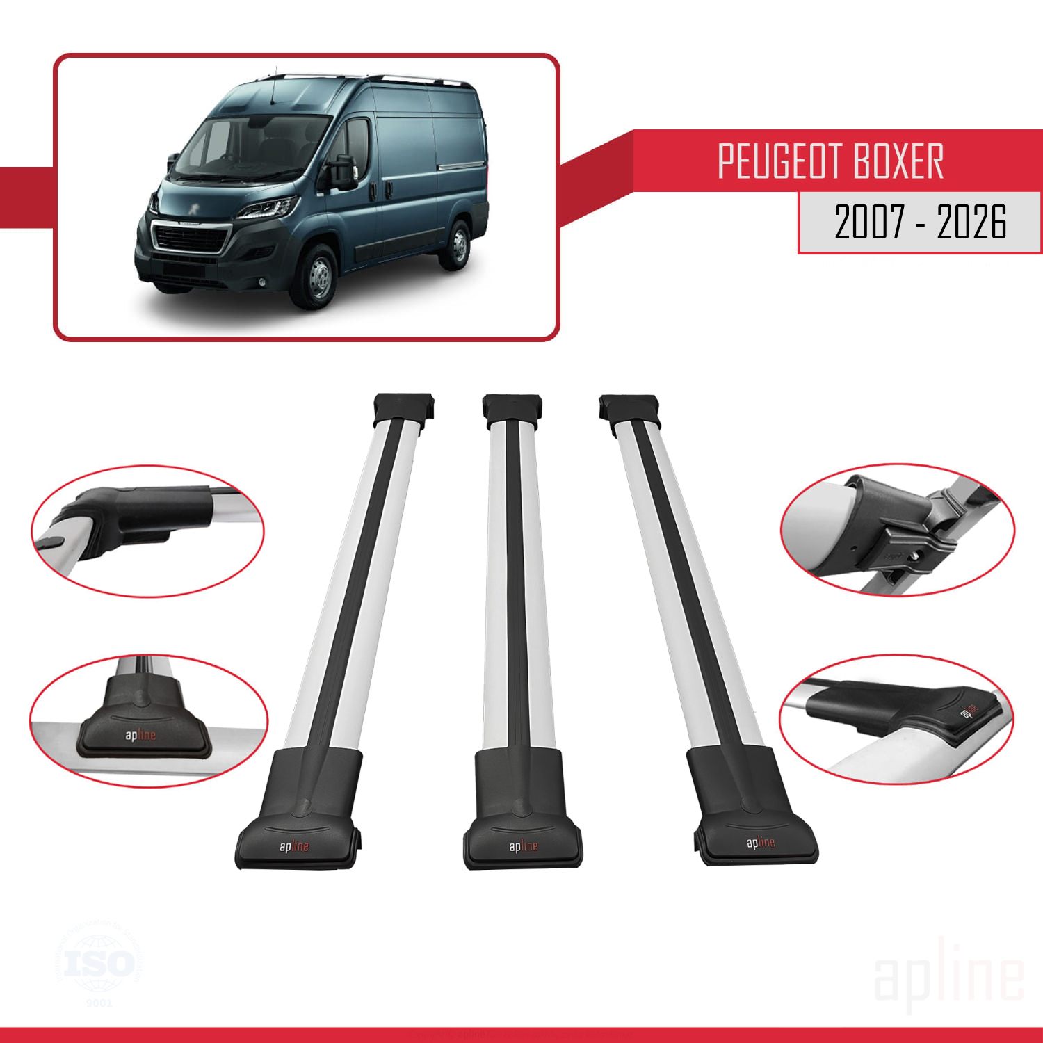 Peugeot Boxer 2 (250) 2007-2026 Arası ile Uyumlu FLY Model Ara Atkı Tavan Barı Gri 3 Adet - Görsel 3