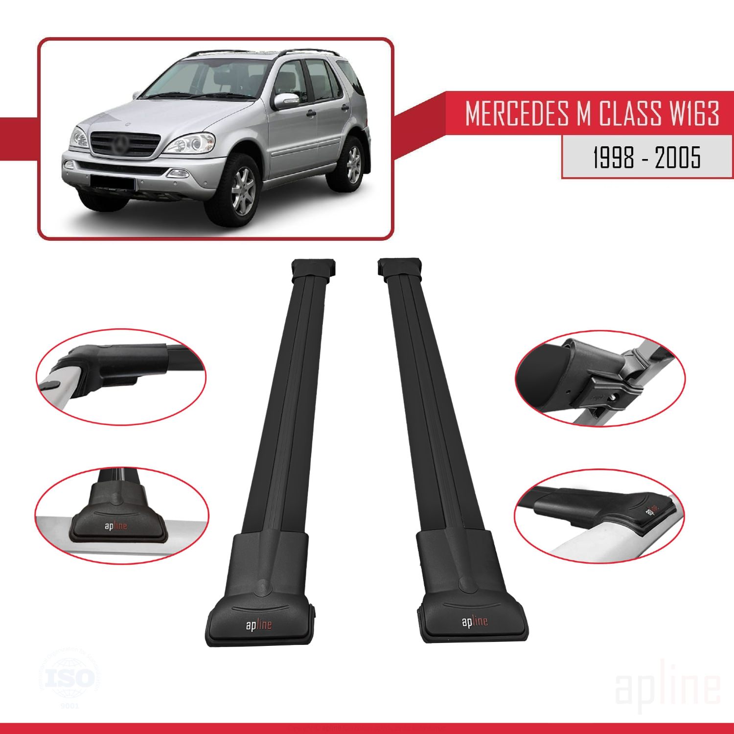 Mercedes M Class (W163) 1998-2005 Arası ile Uyumlu FLY Model Ara Atkı Tavan Barı Siyah 2 Adet - Görsel 3