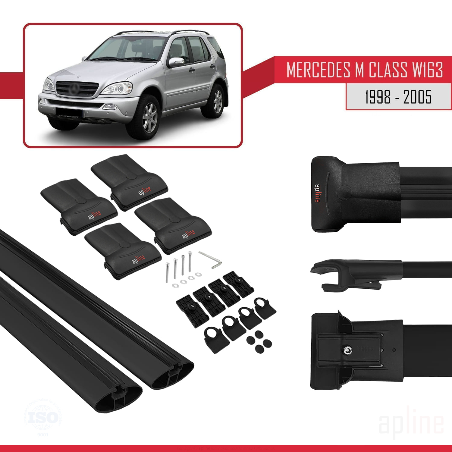 Mercedes M Class (W163) 1998-2005 Arası ile Uyumlu FLY Model Ara Atkı Tavan Barı Siyah 2 Adet - Görsel 4
