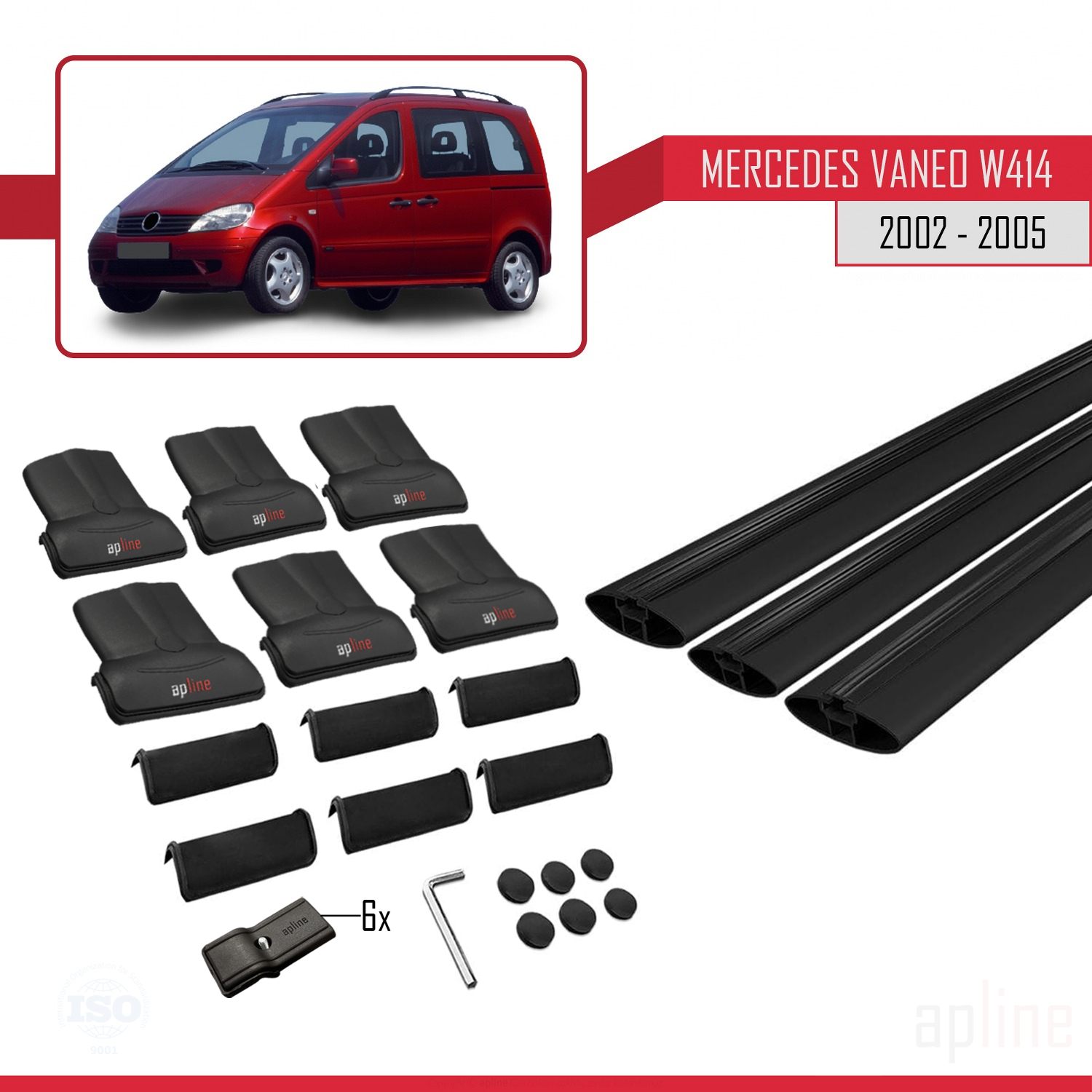 Mercedes Vaneo (W414) 2001-2005 Arası ile Uyumlu FLY Model Ara Atkı Tavan Barı Siyah 3 Adet - Görsel 4
