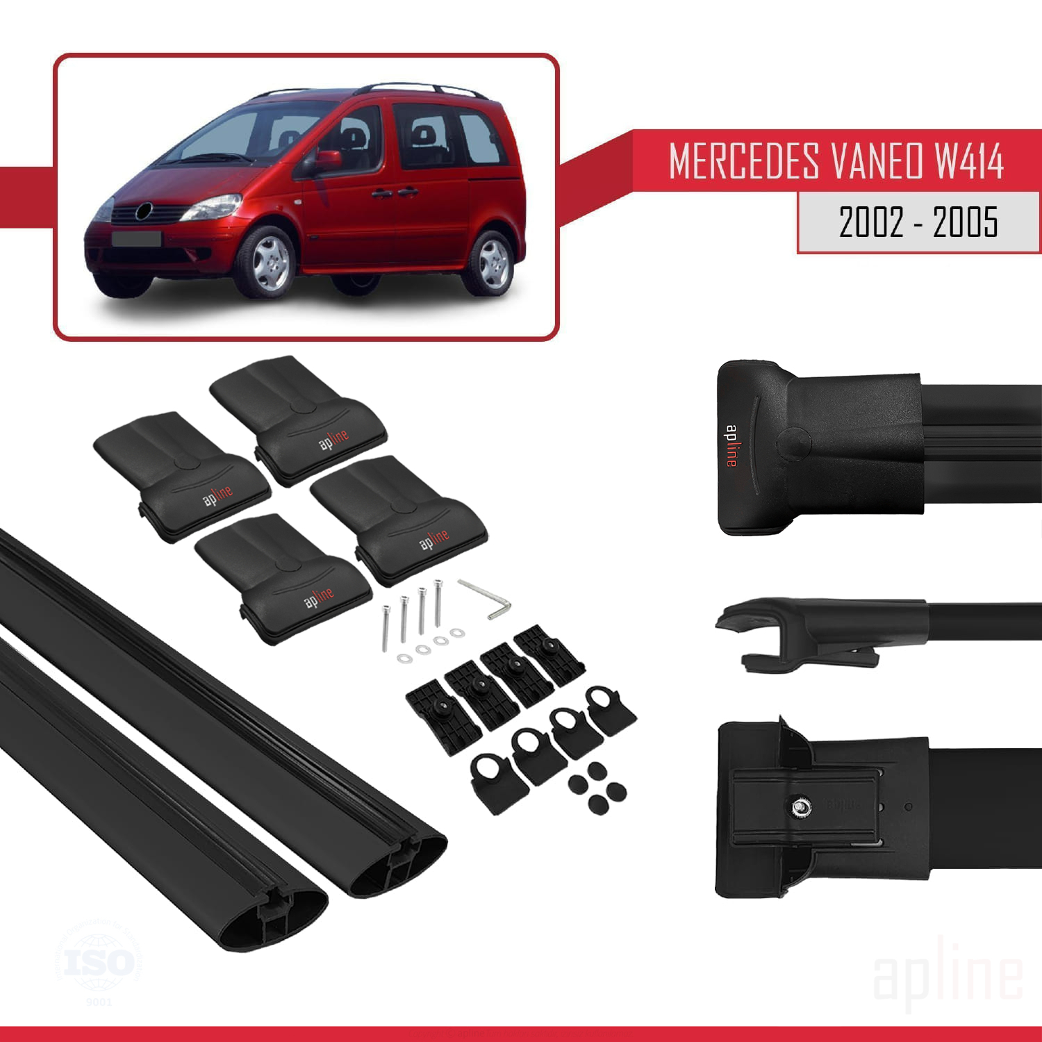Mercedes Vaneo (W414) 2001-2005 Arası ile Uyumlu FLY Model Ara Atkı Tavan Barı Siyah 2 Adet - Görsel 4