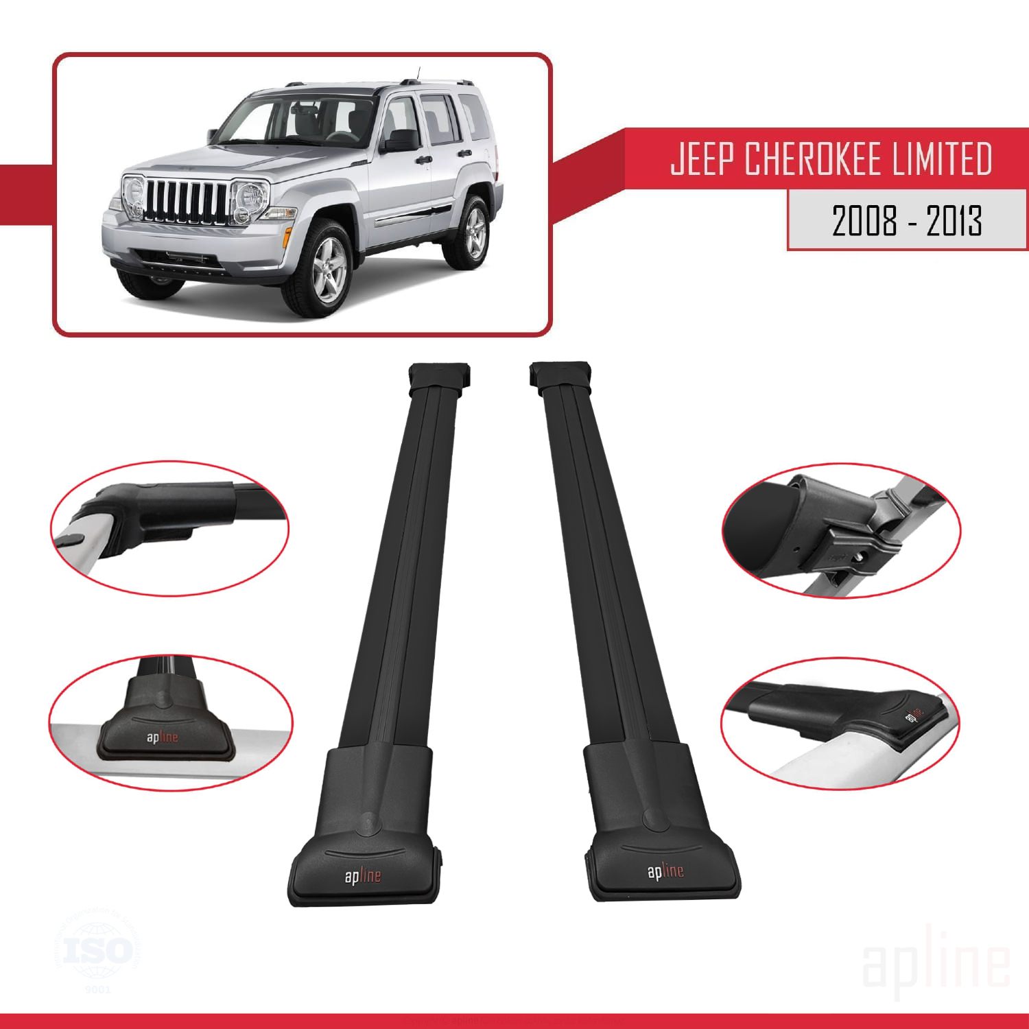 Jeep Cherokee 4 (KK) 2008-2013 Arası ile Uyumlu FLY Model Ara Atkı Tavan Barı Siyah 2 Adet - Görsel 3