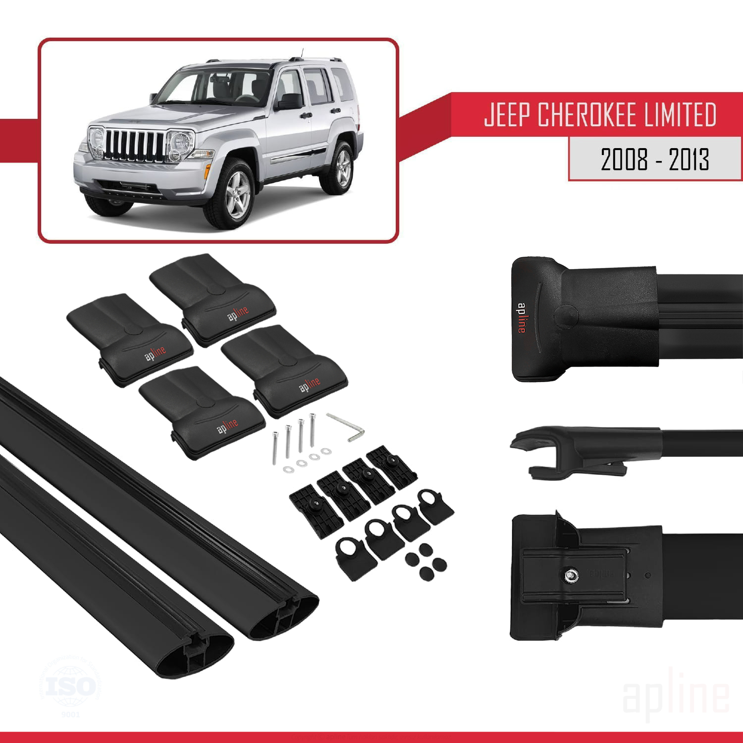 Jeep Cherokee 4 (KK) 2008-2013 Arası ile Uyumlu FLY Model Ara Atkı Tavan Barı Siyah 2 Adet - Görsel 4