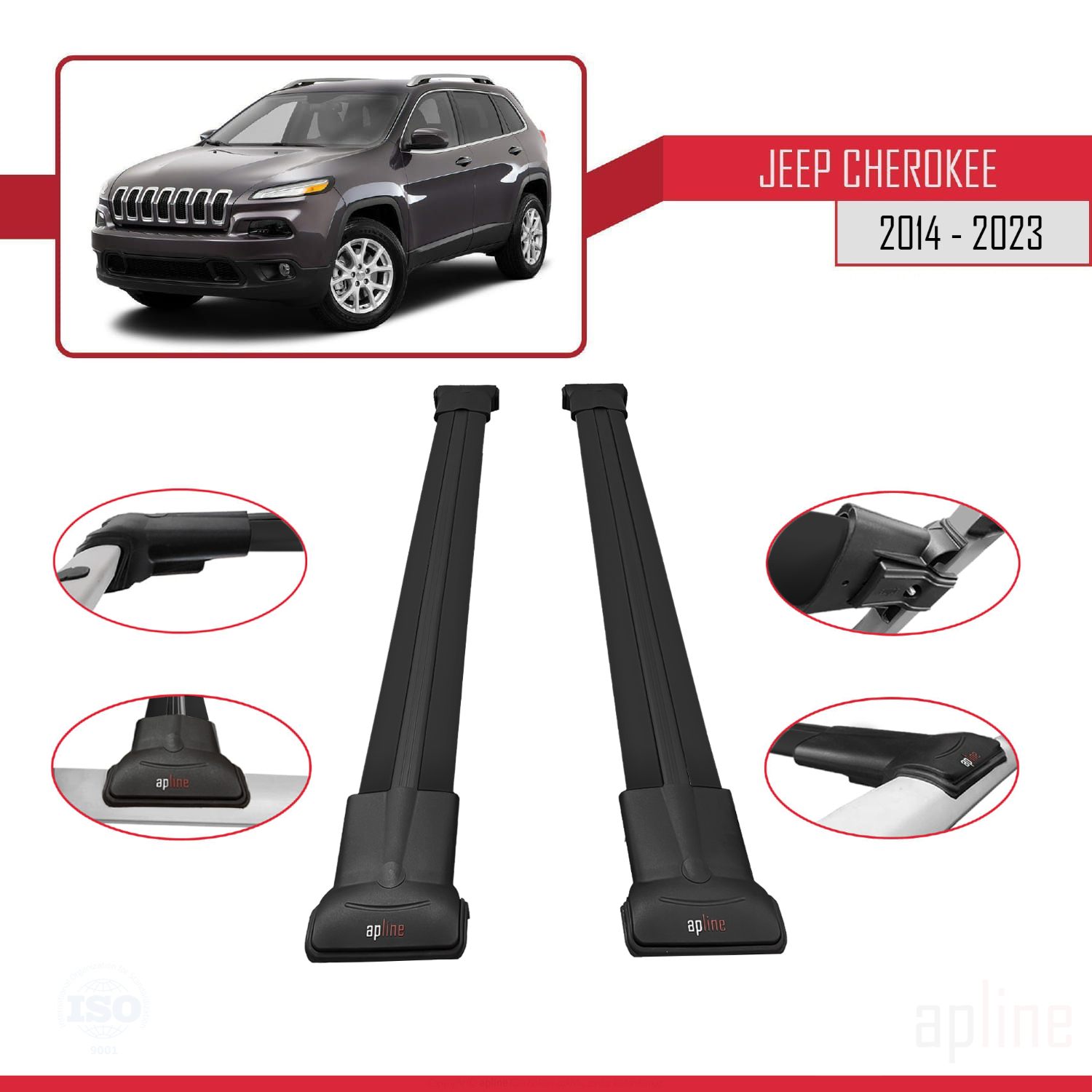Jeep Cherokee 5 (KL) 2014-2023 Arası ile Uyumlu FLY Model Ara Atkı Tavan Barı Siyah 2 Adet - Görsel 3