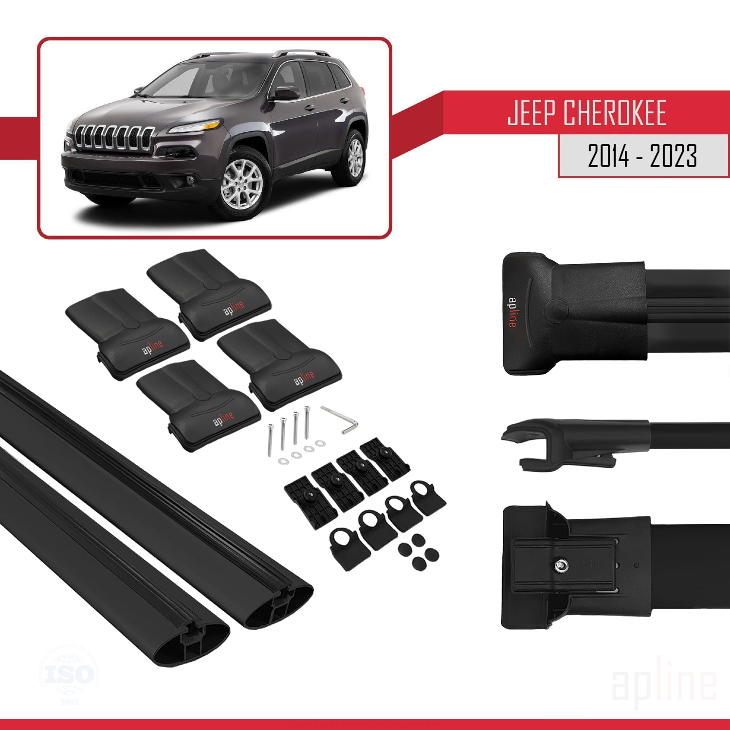 Jeep Cherokee 5 (KL) 2014-2023 Arası ile Uyumlu FLY Model Ara Atkı Tavan Barı Siyah 2 Adet - Görsel 4