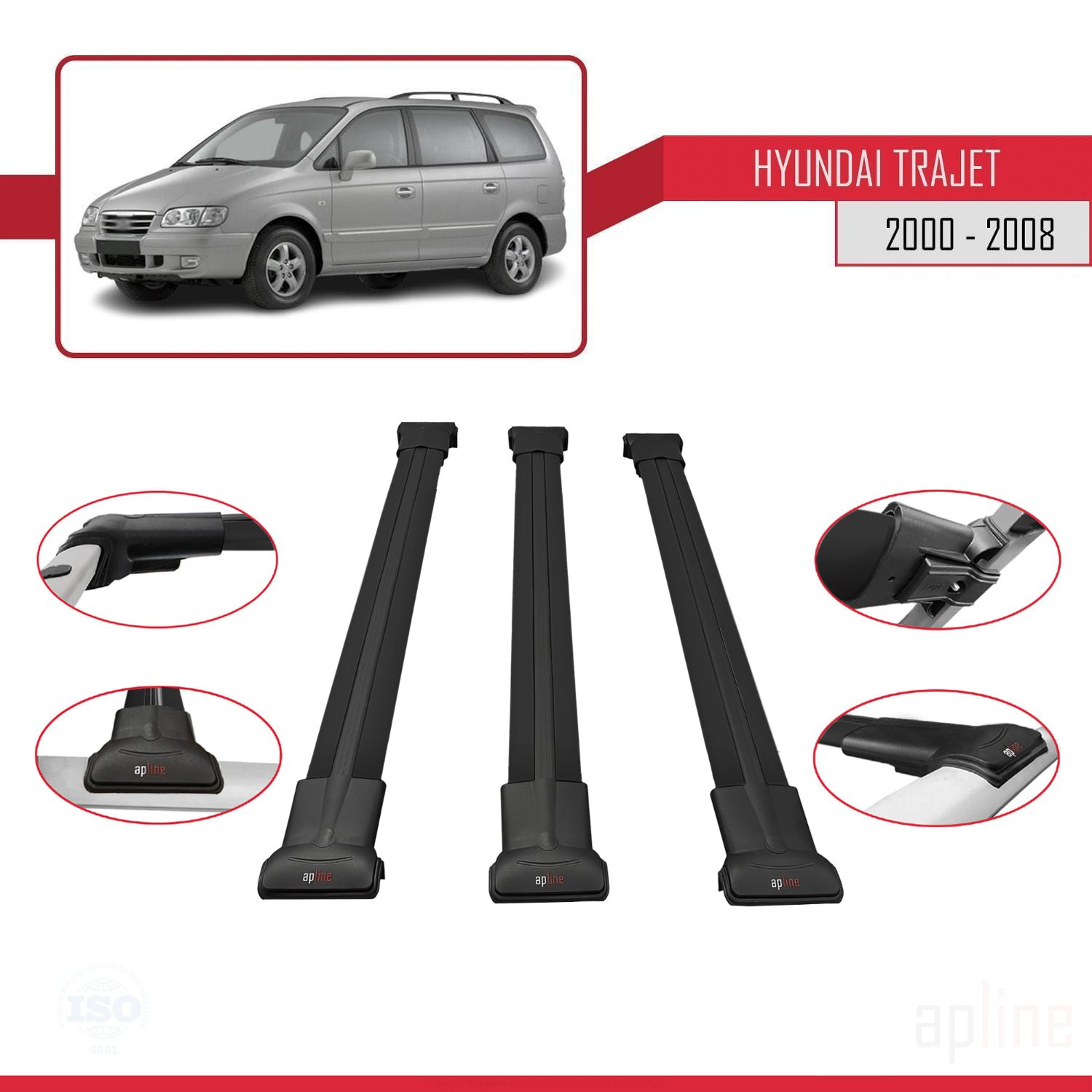 Hyundai Trajet (FO) 1999-2008 Arası ile Uyumlu FLY Model Ara Atkı Tavan Barı Siyah 3 Adet - Görsel 3