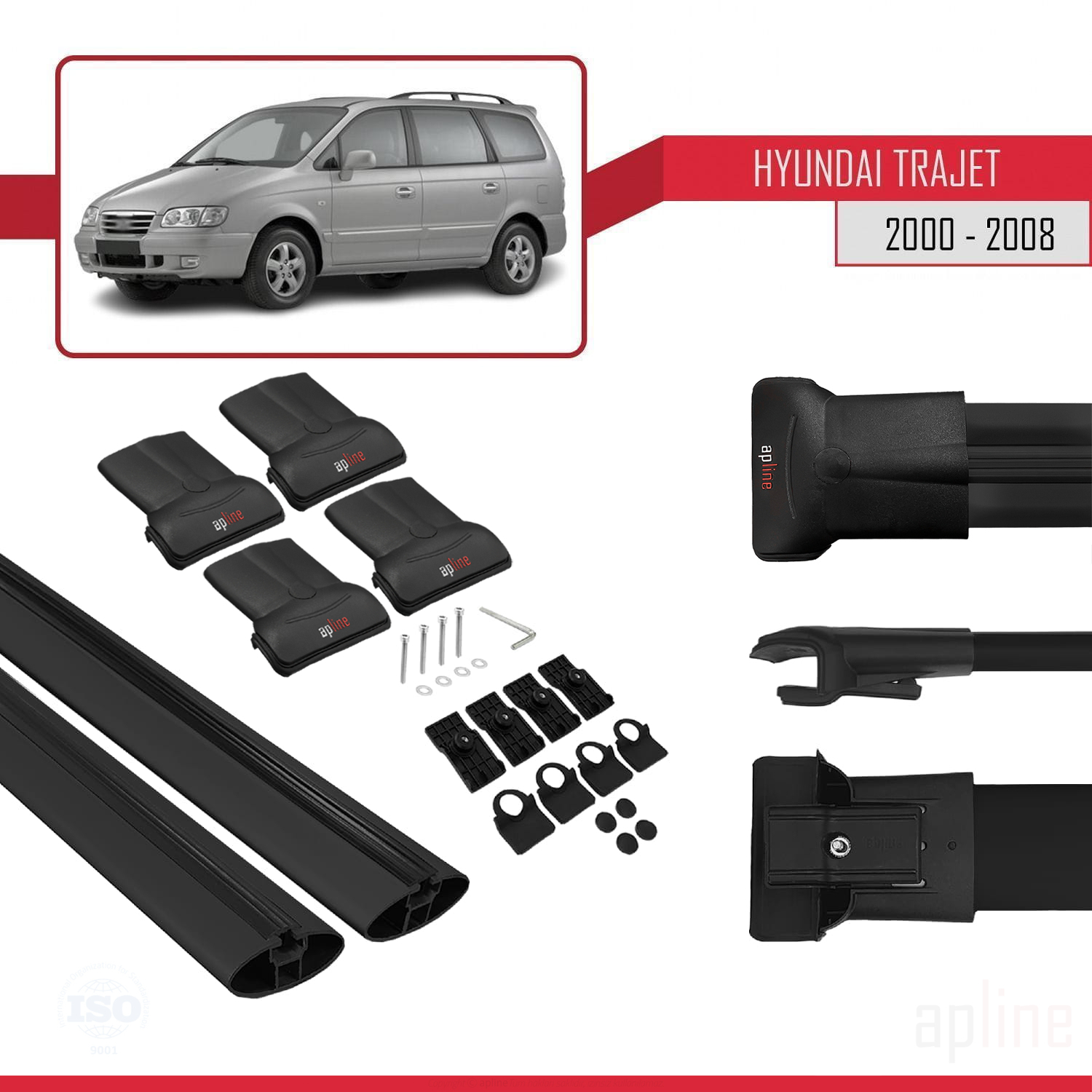 Hyundai Trajet (FO) 1999-2008 Arası ile Uyumlu FLY Model Ara Atkı Tavan Barı Siyah 2 Adet - Görsel 4
